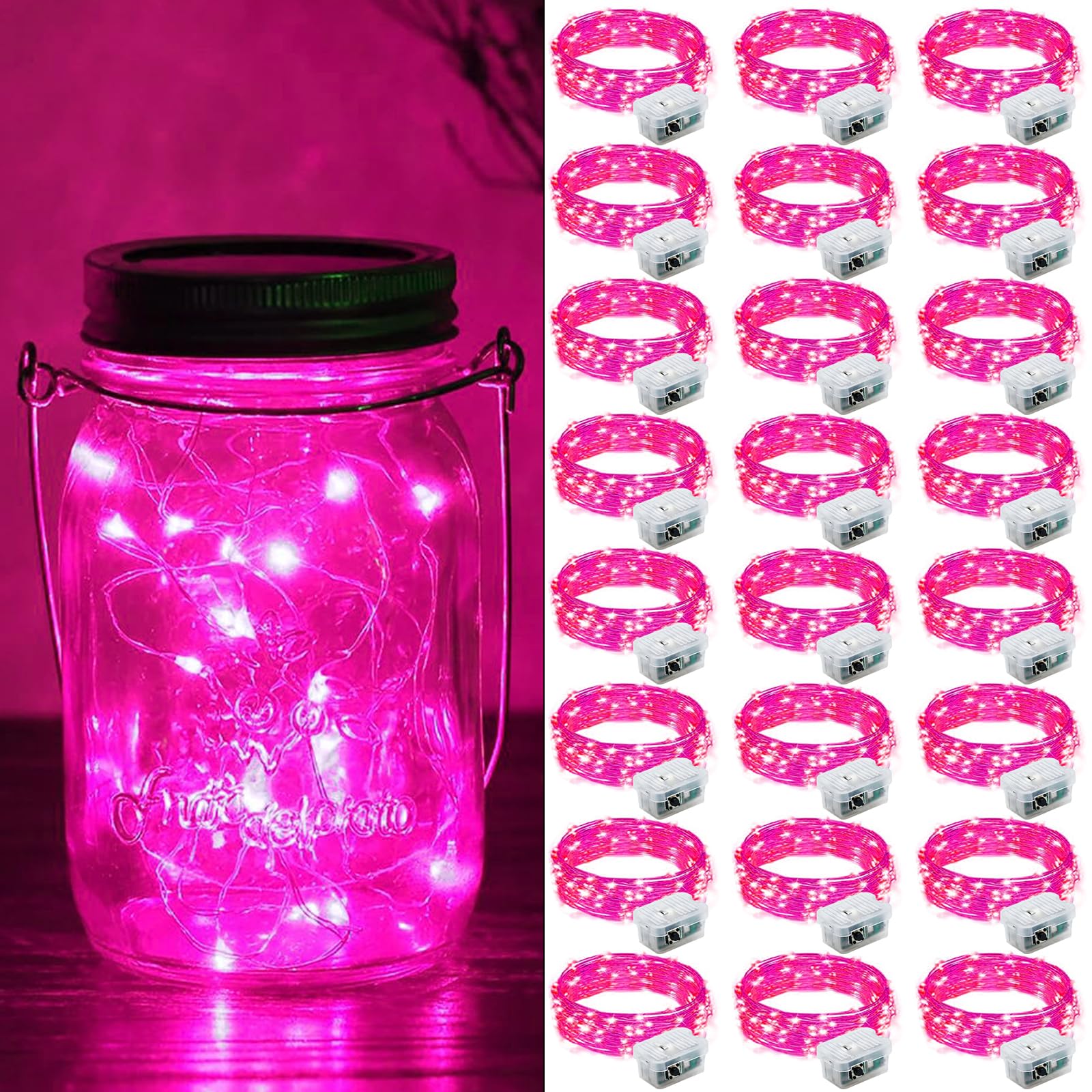 ZGWJ 24 Pack Fairy Lights Battery Operated  7ft 20 Mini LED Fairy String Lights Silver Wire 3 Modes for DIY  Parties  Wedding  Bedroom  Halloween Christmas Decoration Pink