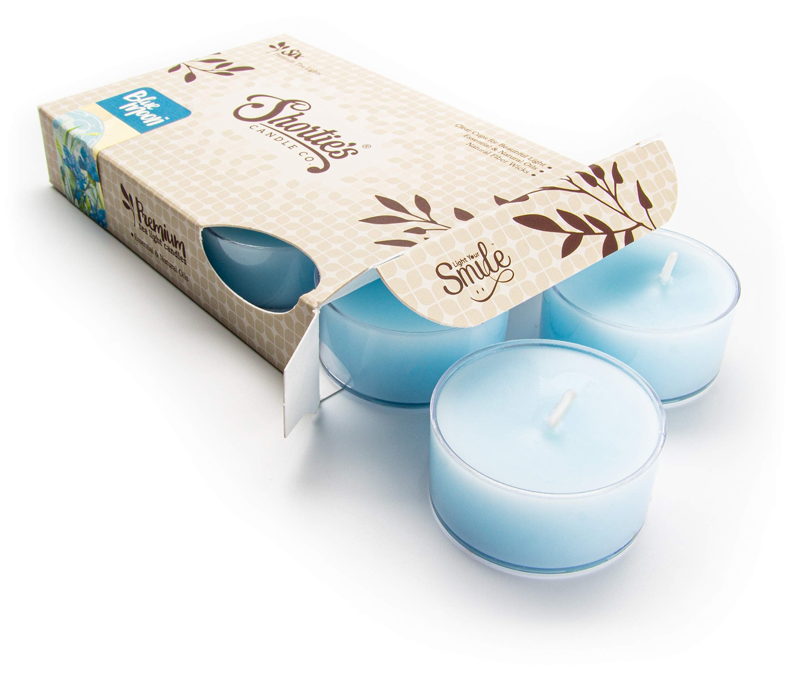Blue Moon Premium Tealight Candles - Highly Scented with Essential Oils - 6 Blue Tea Lights - Beautiful Candlelight - Made in The USA - Fresh & Clean Collection