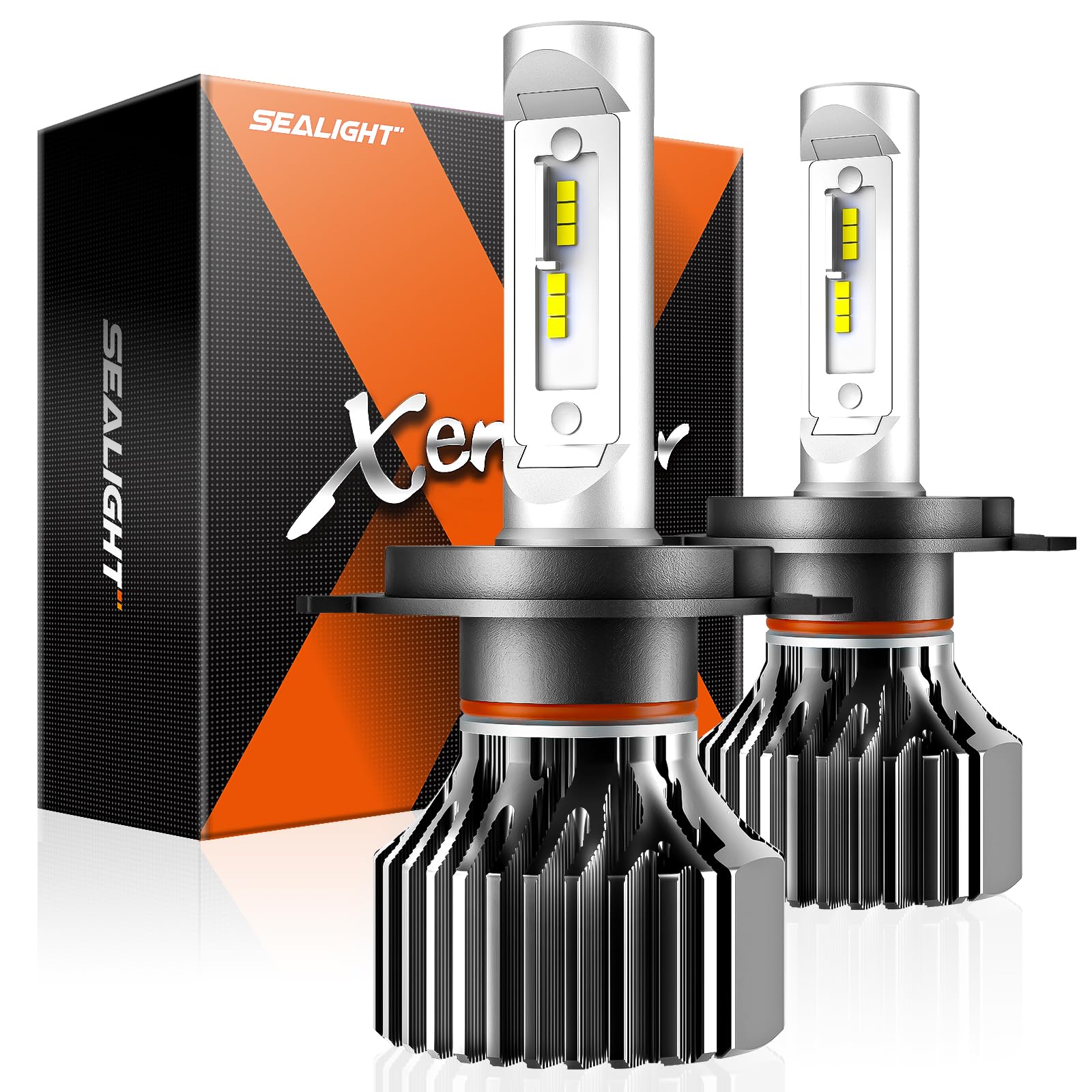 Sealight H4 Fog Bulbs, H4/9003 30,000Lm Super Bright 6000K White H4 Powersports Bulbs, Plug And Play, Canbus Ready, Fog Light, P