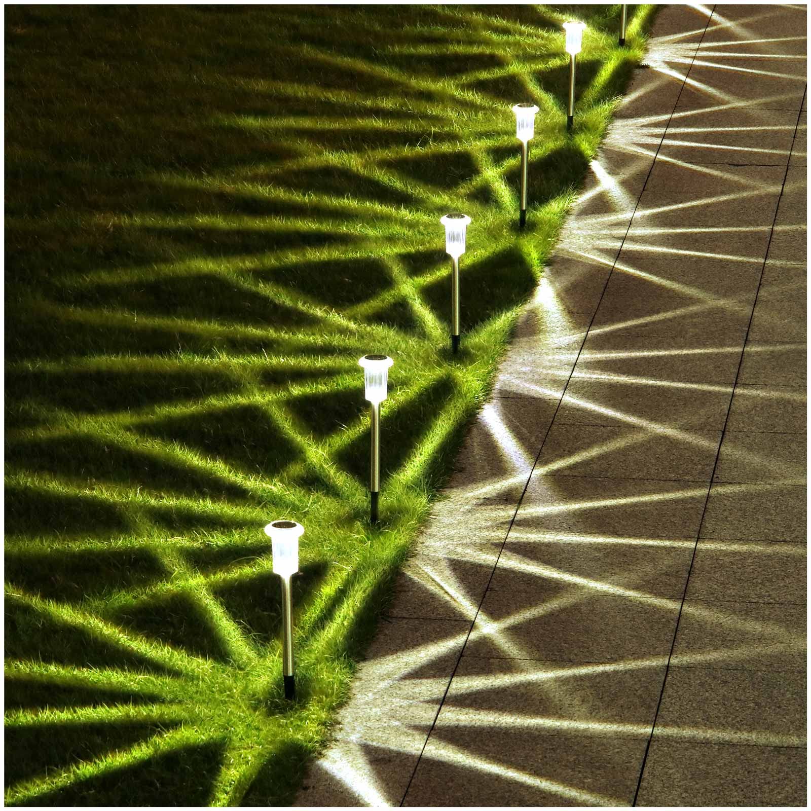 Gorrzai 10 Pack Solar Outdoor Lights, Led Waterproof Stainless Steel Garden Pathway Lighting, Warm White