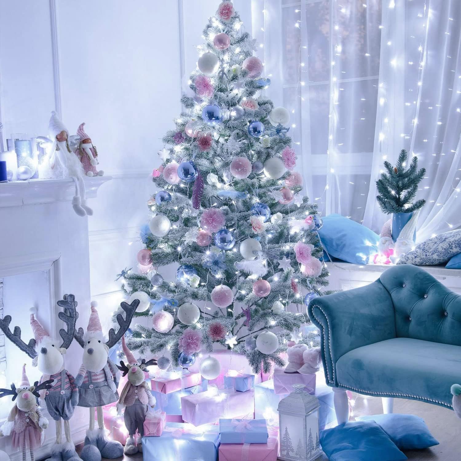 Jmexsuss 132Ft 400 Led Cool White Twinkle Lights For Christmas Tree, 8 Modes With Remote, Plug In For Bedroom Wedding Decoration