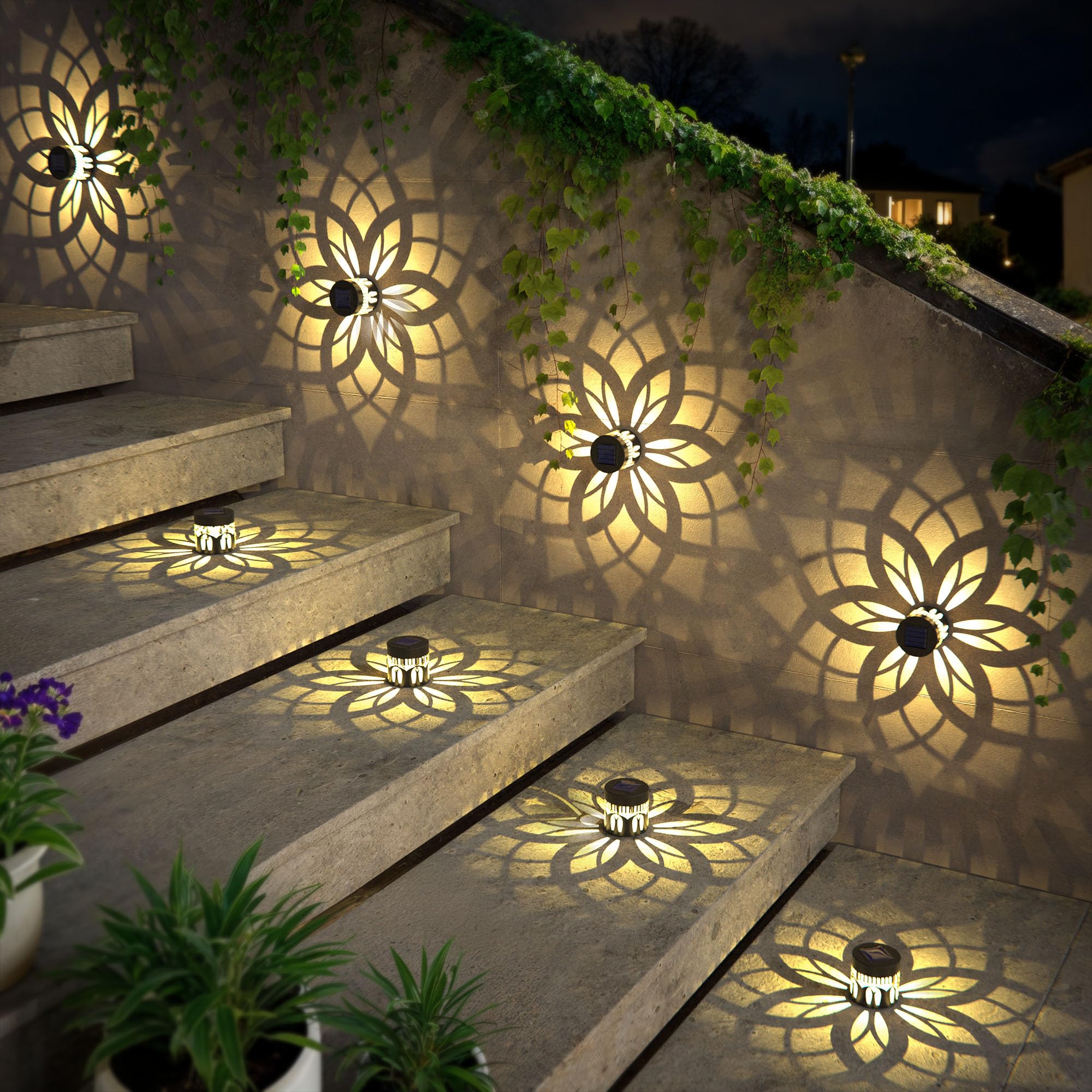 2 Pack Solar Fence Lights Metal Solar Powered Outdoor Wall Deck Step Lights Mandala Theme Waterproof Fence Light For Garden Post Patio Backyard Yard Decor  Gardening Gifts For Women Mom Grandma