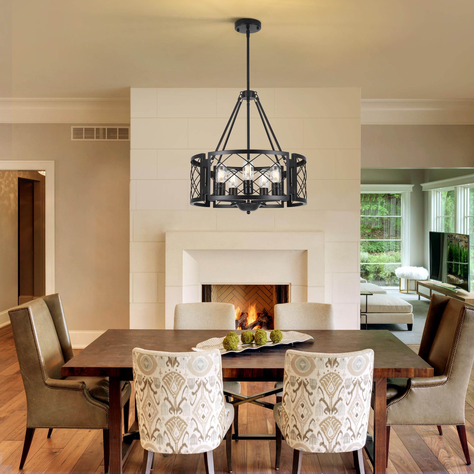 Sigaitwei 5-Light Black Farmhouse Chandelier, Adjustable Pendant Light, 18.9in for Dining Room, Kitchen, Entryway, Model 3c081119-6d54