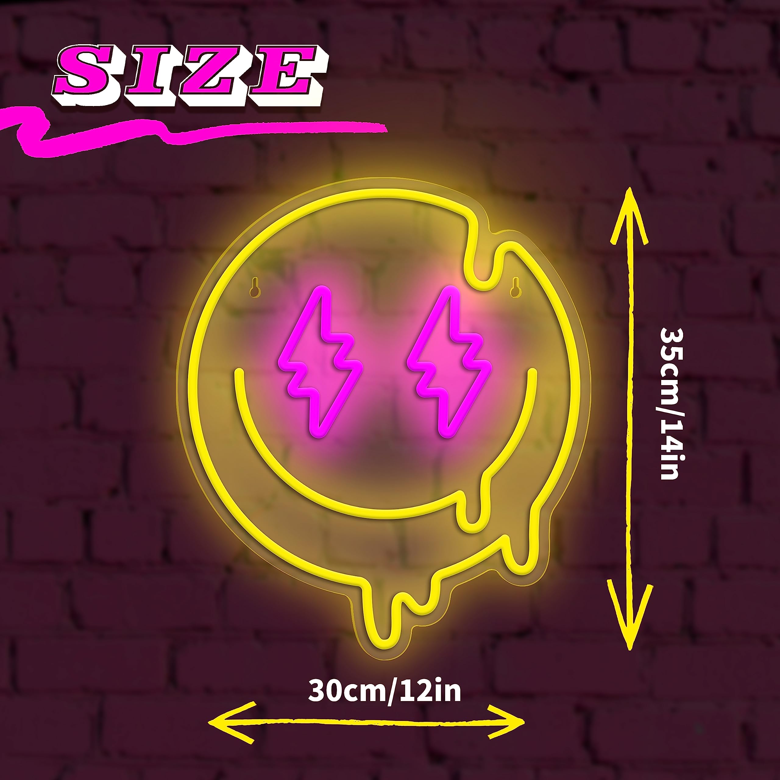 JIARODEY Neon Sign - Dimmable Melted Smile Face Wall Decor - 14x12in - Acrylic - USB Powered - Kids Room/Party Decor