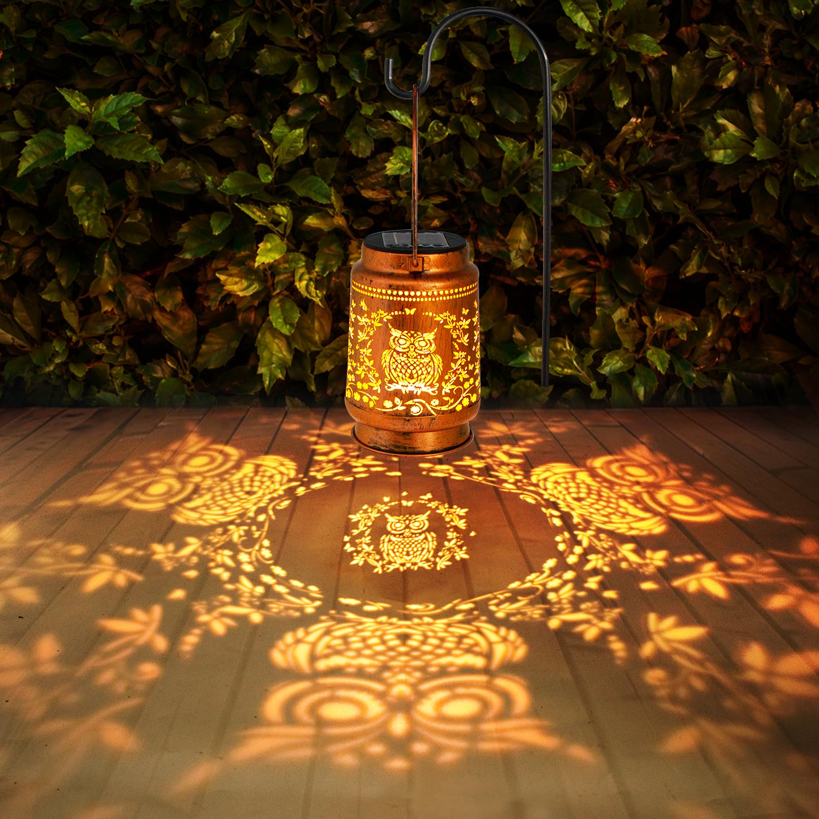 ZASOWUUO Solar Lantern - Outdoor Garden Decor, Waterproof Hanging LED, Bronze, Model ZA-DL-OWL