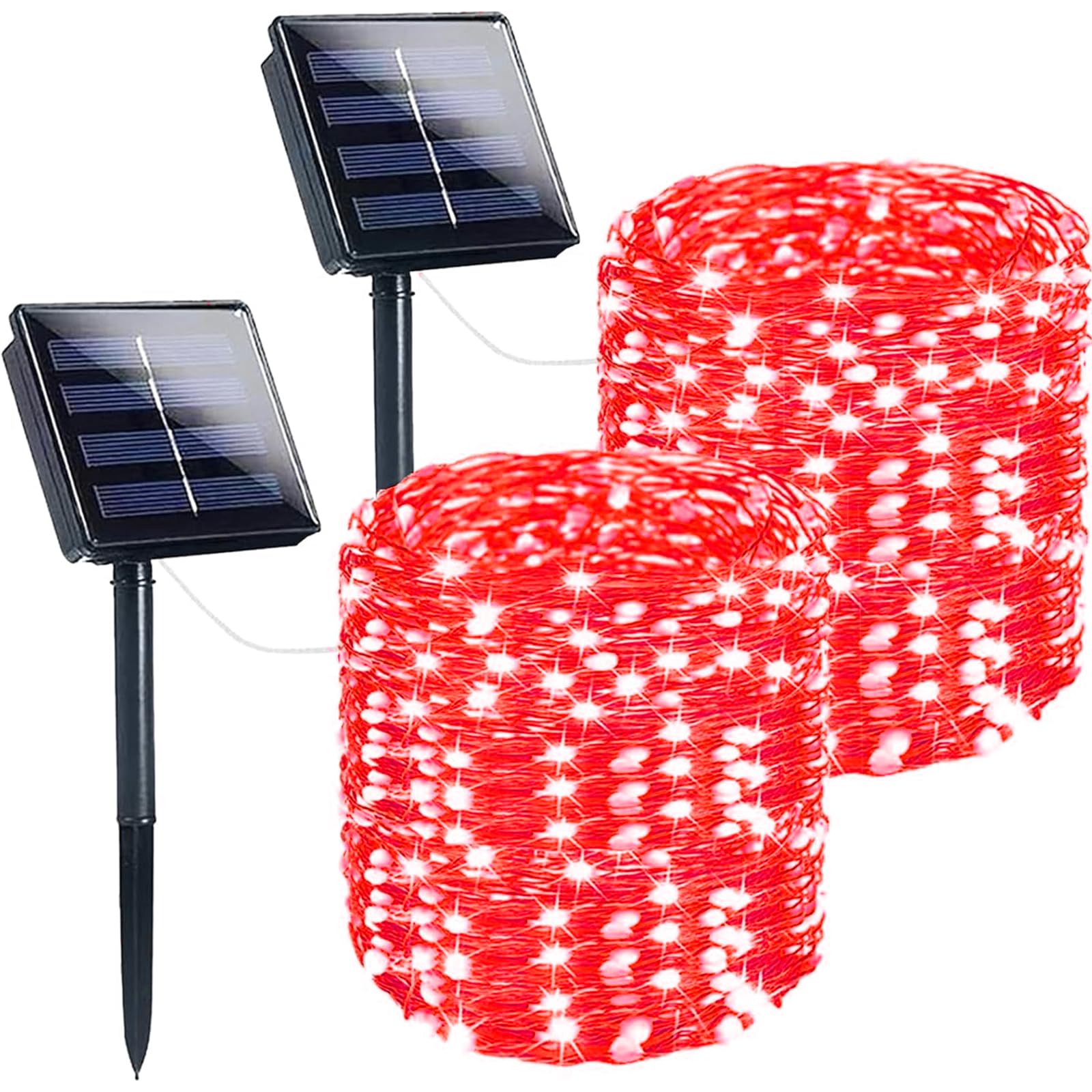 SANJICHA Solar String Lights, 144FT, 400LED, Waterproof Copper Wire, 8 Modes, 2 Pack, Red