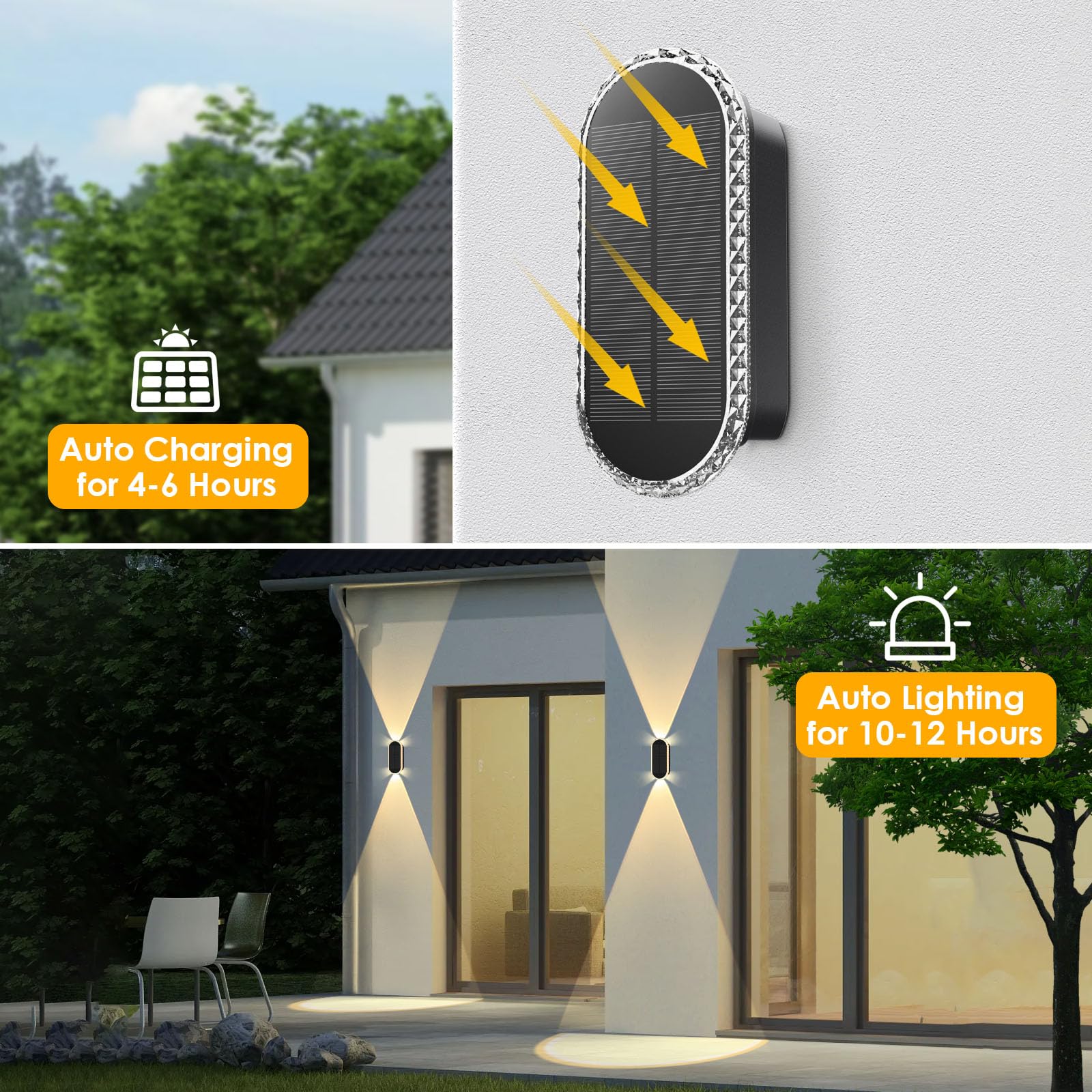 Solar Fence Lights Outdoor - 3000/4000/6000K 3 Modes,Up & Down Lighting Ip65 Waterproof Fence Lights Solar Powered, Solar Wall L