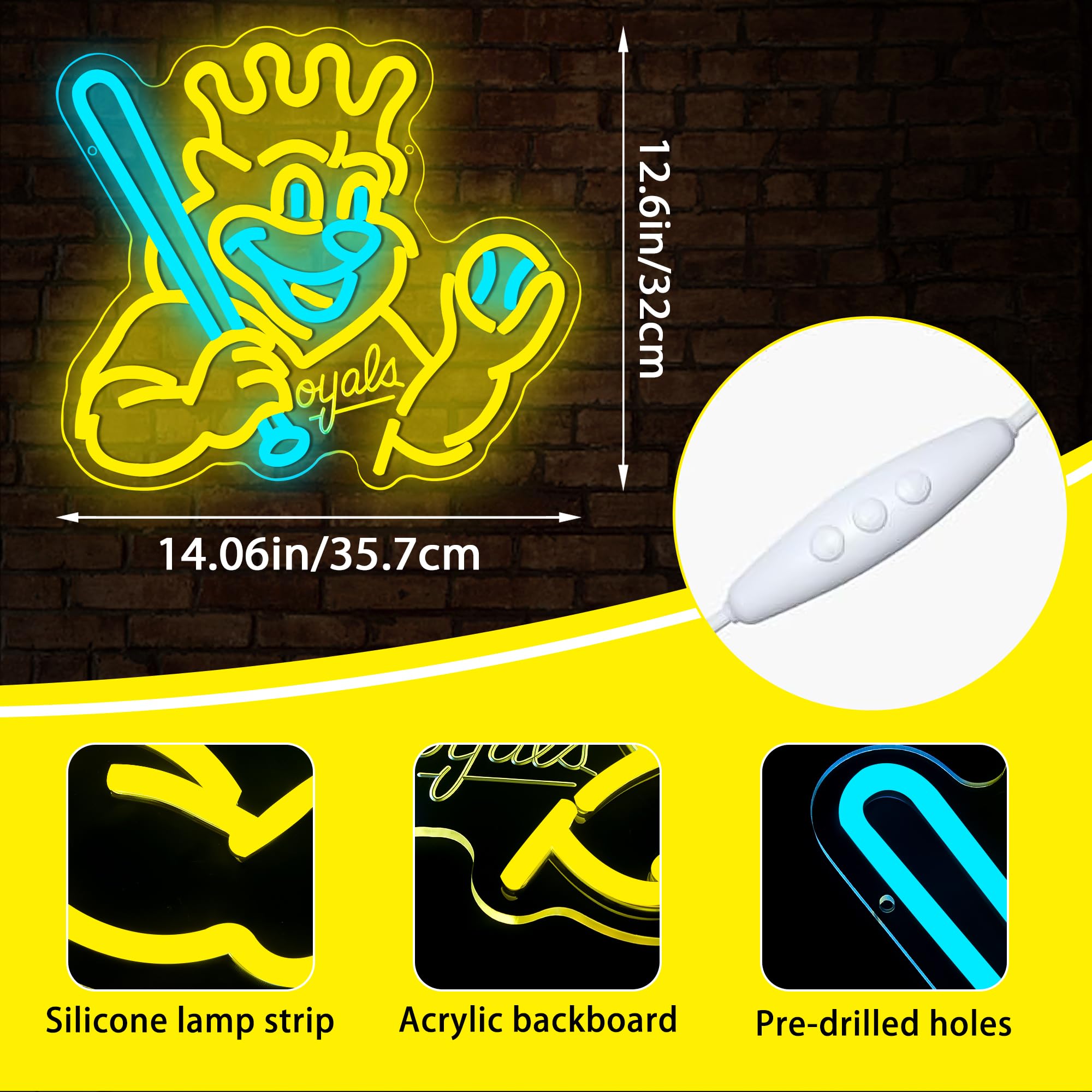 Baseball Neon Sign For Wall Decor Baseball Team Dimmable Led Neon Sign For Man Cave Bedroom Sport Club Garage Party Bedroom Dorm Birthday Gift For Fans Size 12.5 * 14 In(Zyld302)