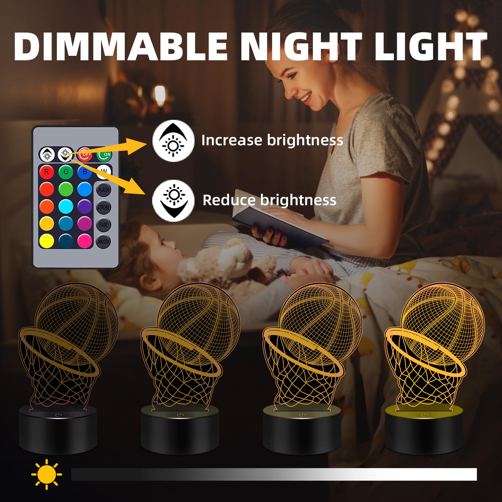 Menomino Basketball 3D Illusion Night Light Lamp Toys With Remote Control 16 Colors Changing, Basketball Accessories Stuff Decor