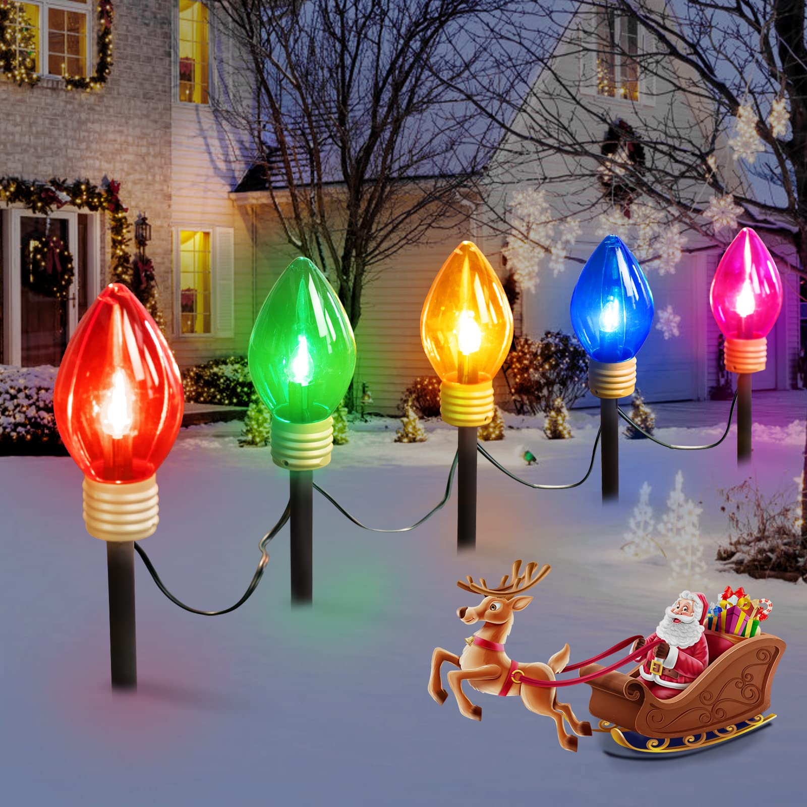 Hanging Christmas Decoration Outdoor - 8.5 FT 5 LED Jumbo Christmas Pathway Lights, Multicolor Christmas Walkway Lights, Waterproof Giant Christmas Lights Outdoor Decoration for Holiday Roof Yard Lawn