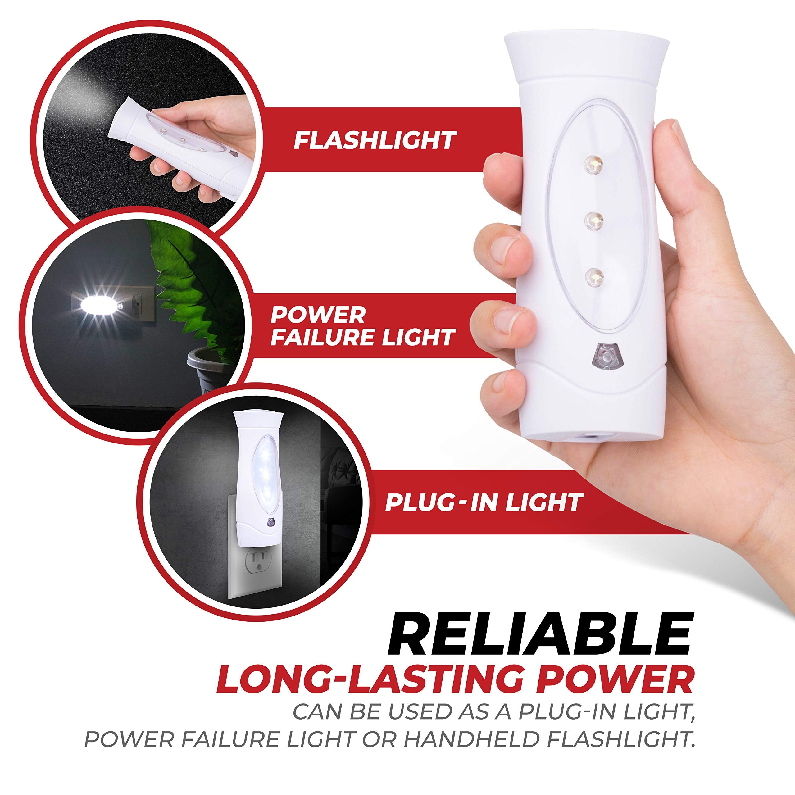 AMERELLE LED Emergency Power Failure Light & Plug-In Flashlight, Rechargeable Battery, White, Pack of 1, Model 71134