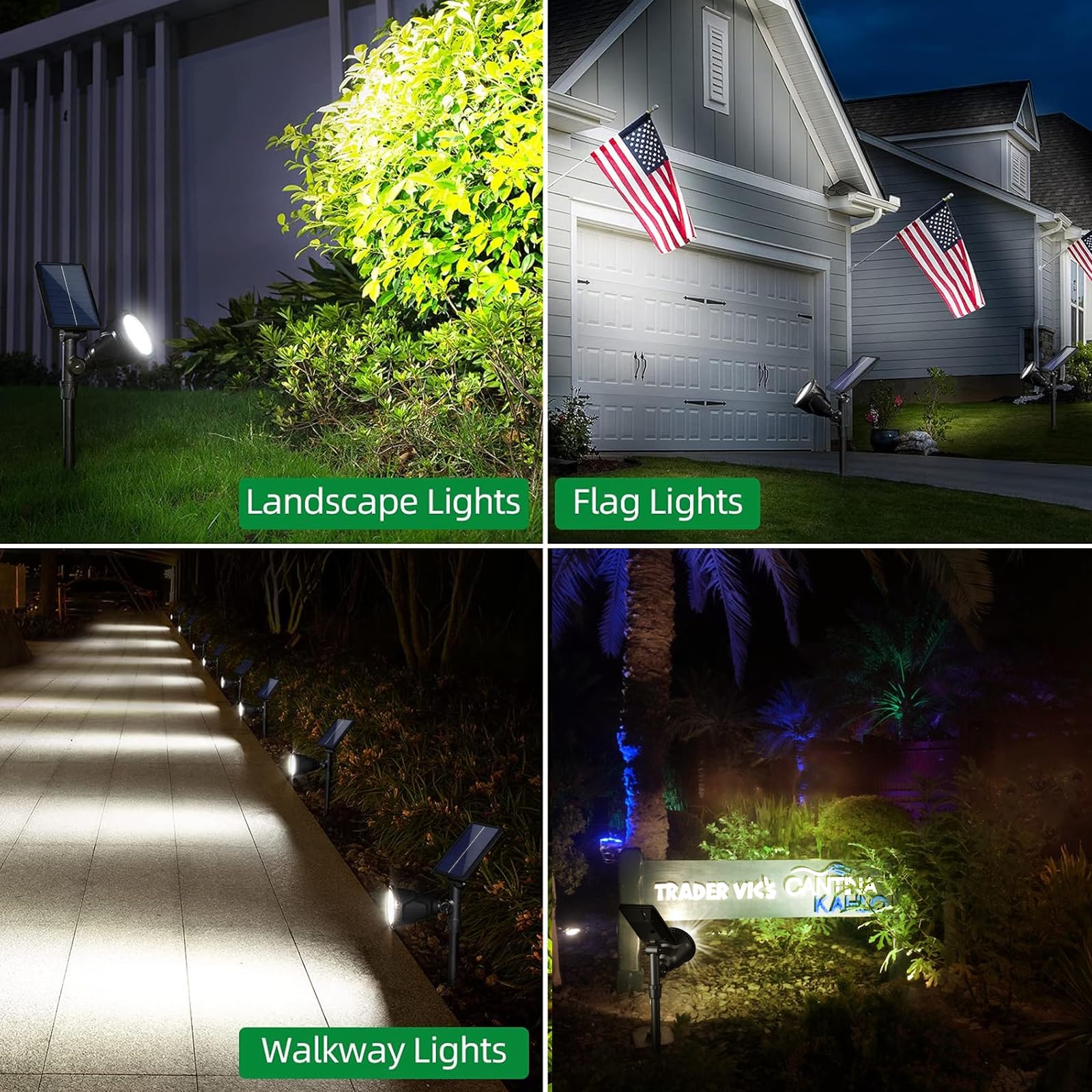 JSOT Solar Spotlights Outdoor, IP65 Waterproof 600 LM, 18 LED Beads, Cool White, 4 Pack, Model 6D-CW for Garden and Pathway Lighting