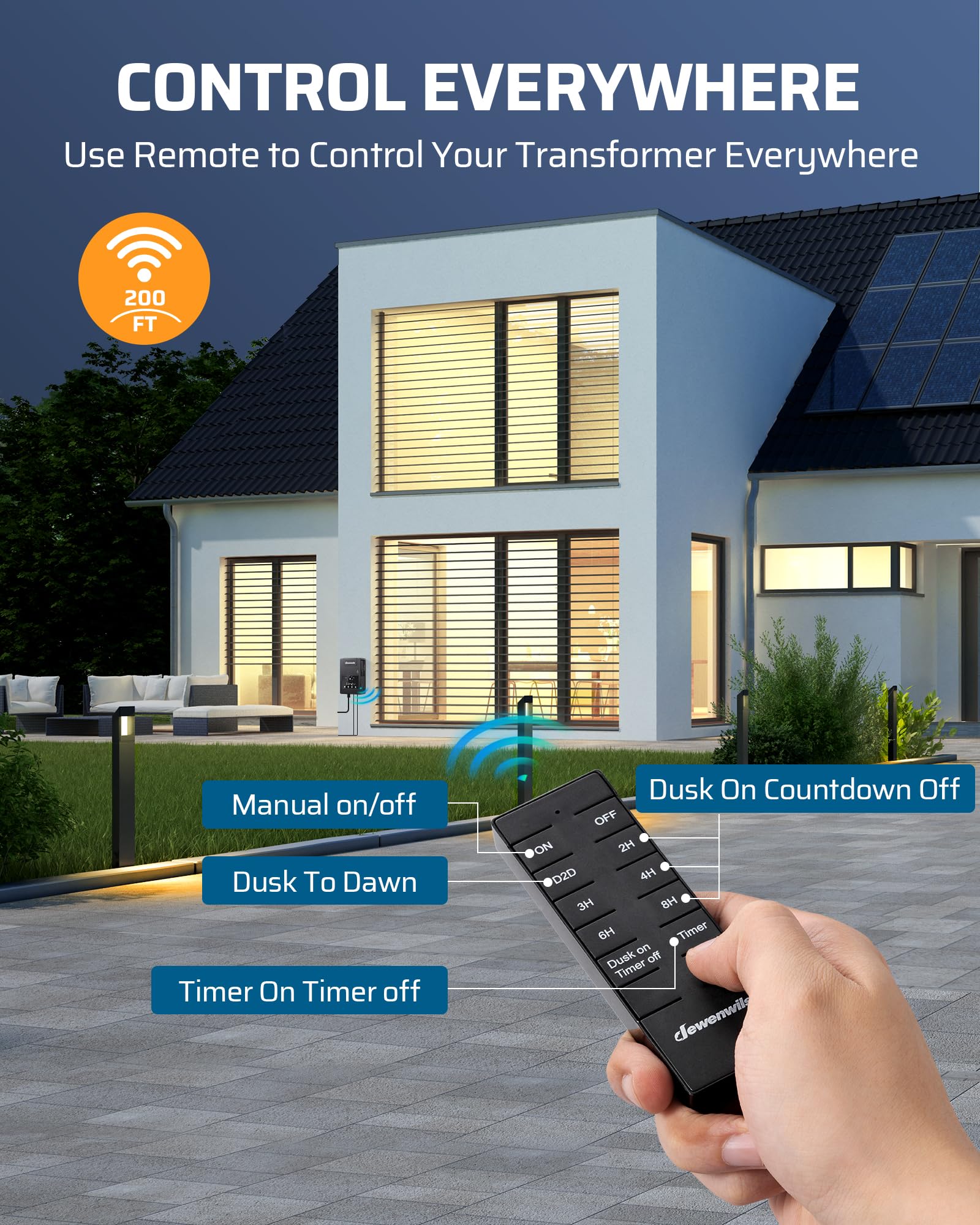 Dewenwils 120W Low Voltage Landscape Transformer With Remote Control, 120V Ac To 12V Dc, Low Voltage Transformers With Photocell