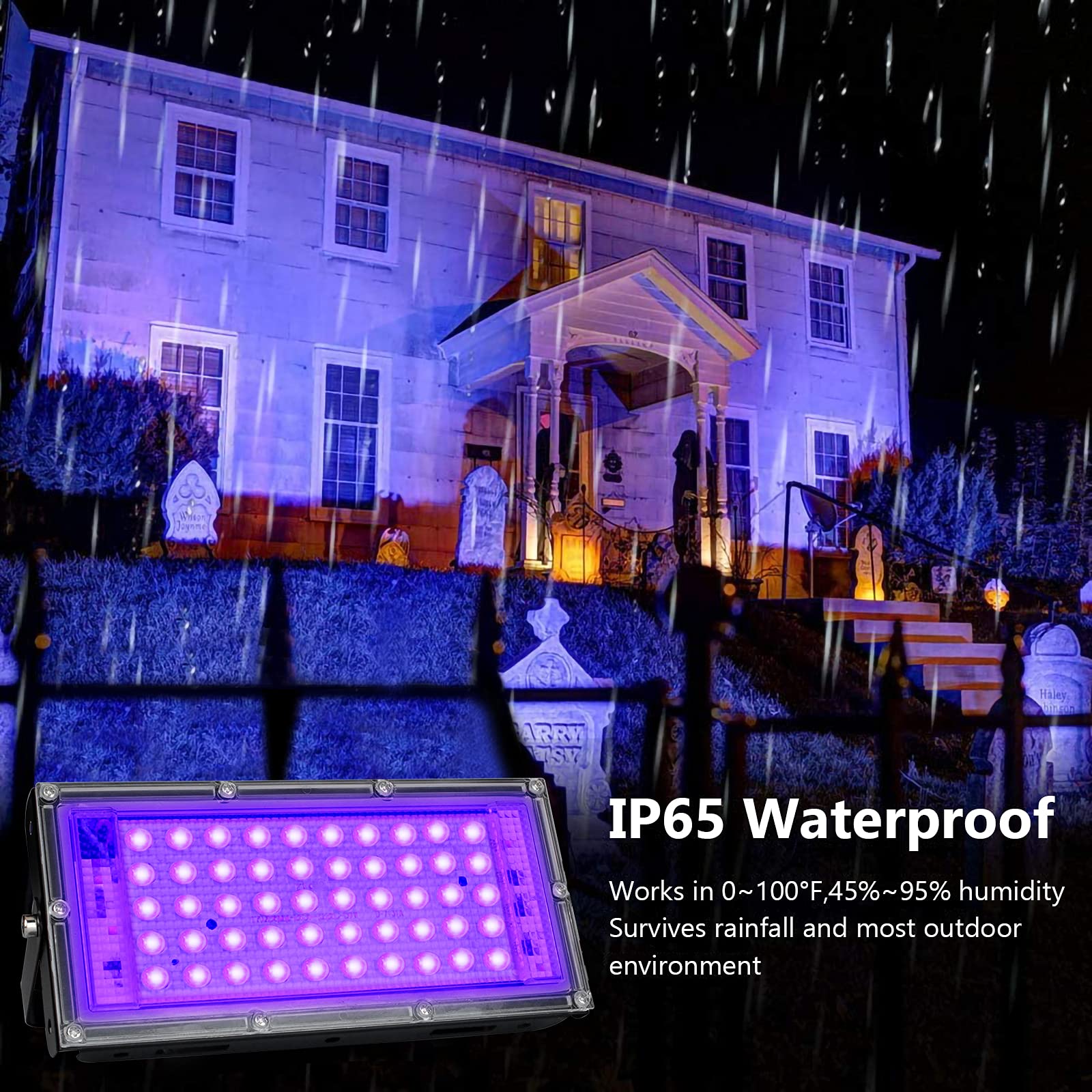 Indmird 50W Black Lights - 2 Pack Blacklight Flood Light For Glow Parties & Halloween Decorations