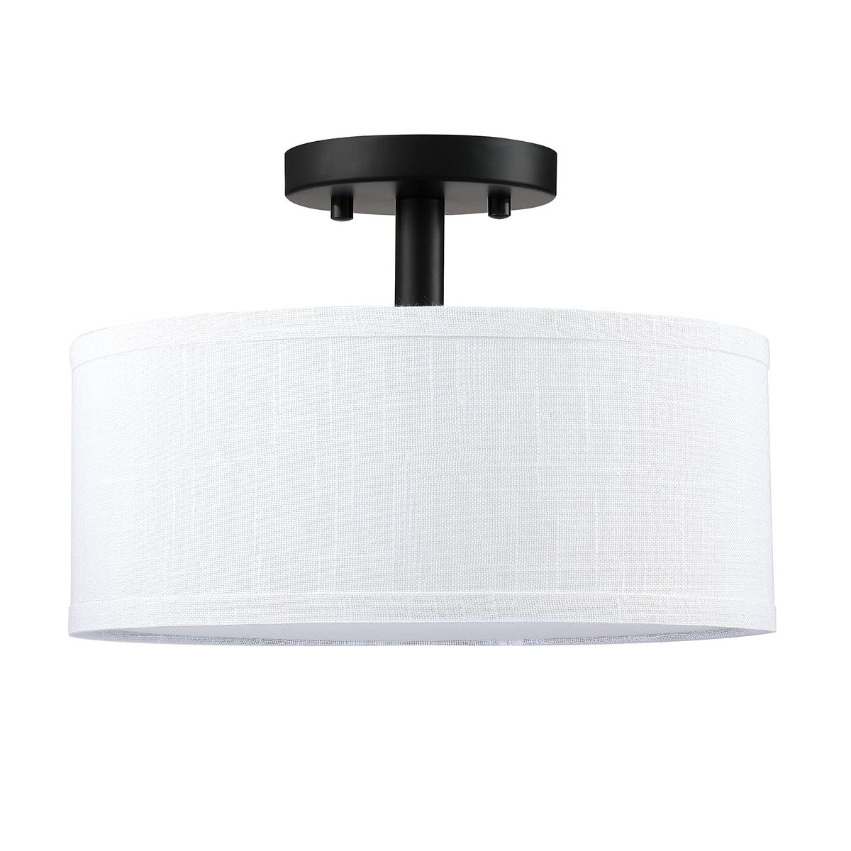 Dolaimi House 2 Light 12'' Off White Fabric Drum Shade Semi Flush Mount Ceiling Light Black Finish, Chandeliers Shade Bar, Dinin