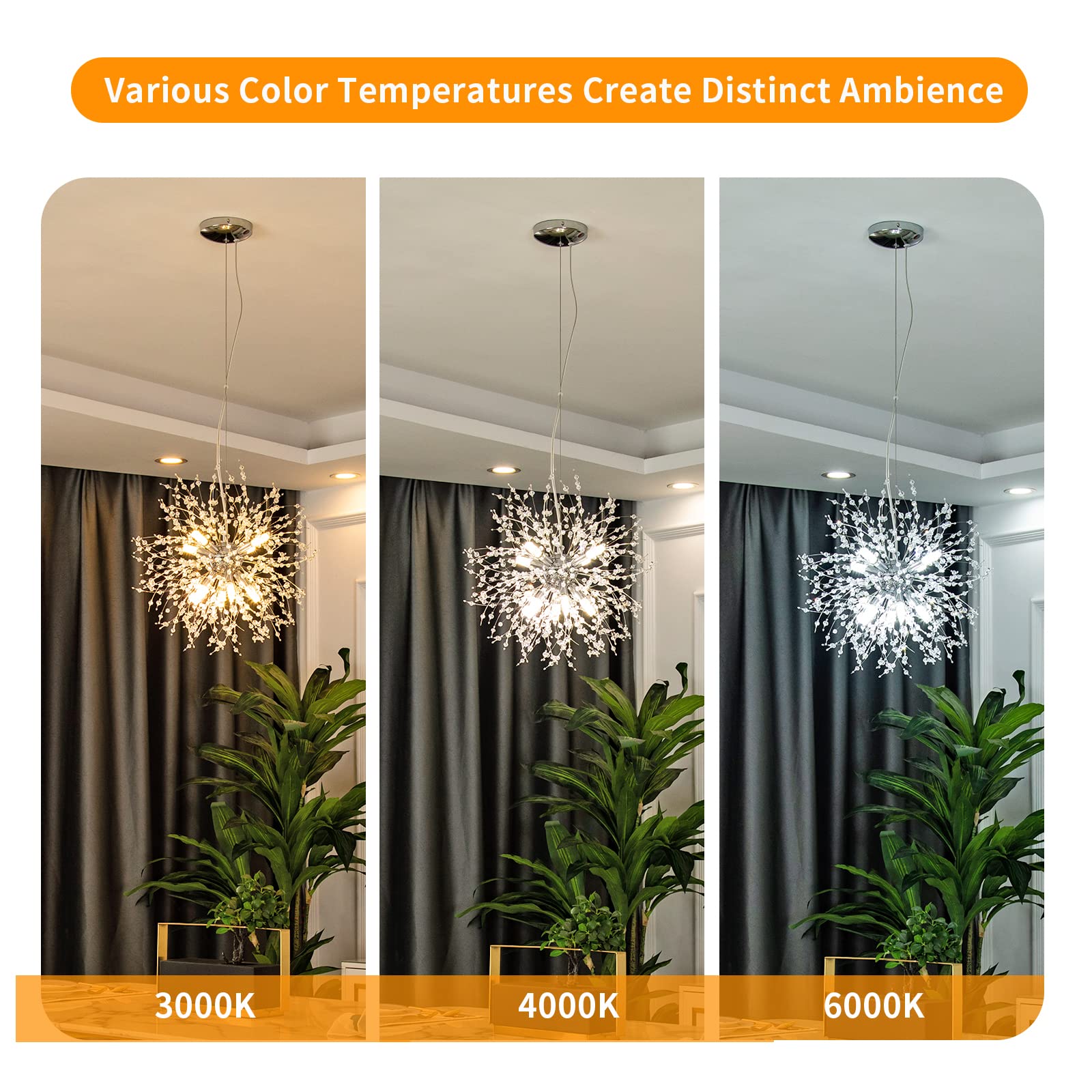 Modern Crystal Chandeliers Firework, 8-Light Chrome Dandelion Sputnik Ceiling Light Fixtures, Sputnik Chandelier For Bedroom Living Room Dining Room Kitchen Island Hallway