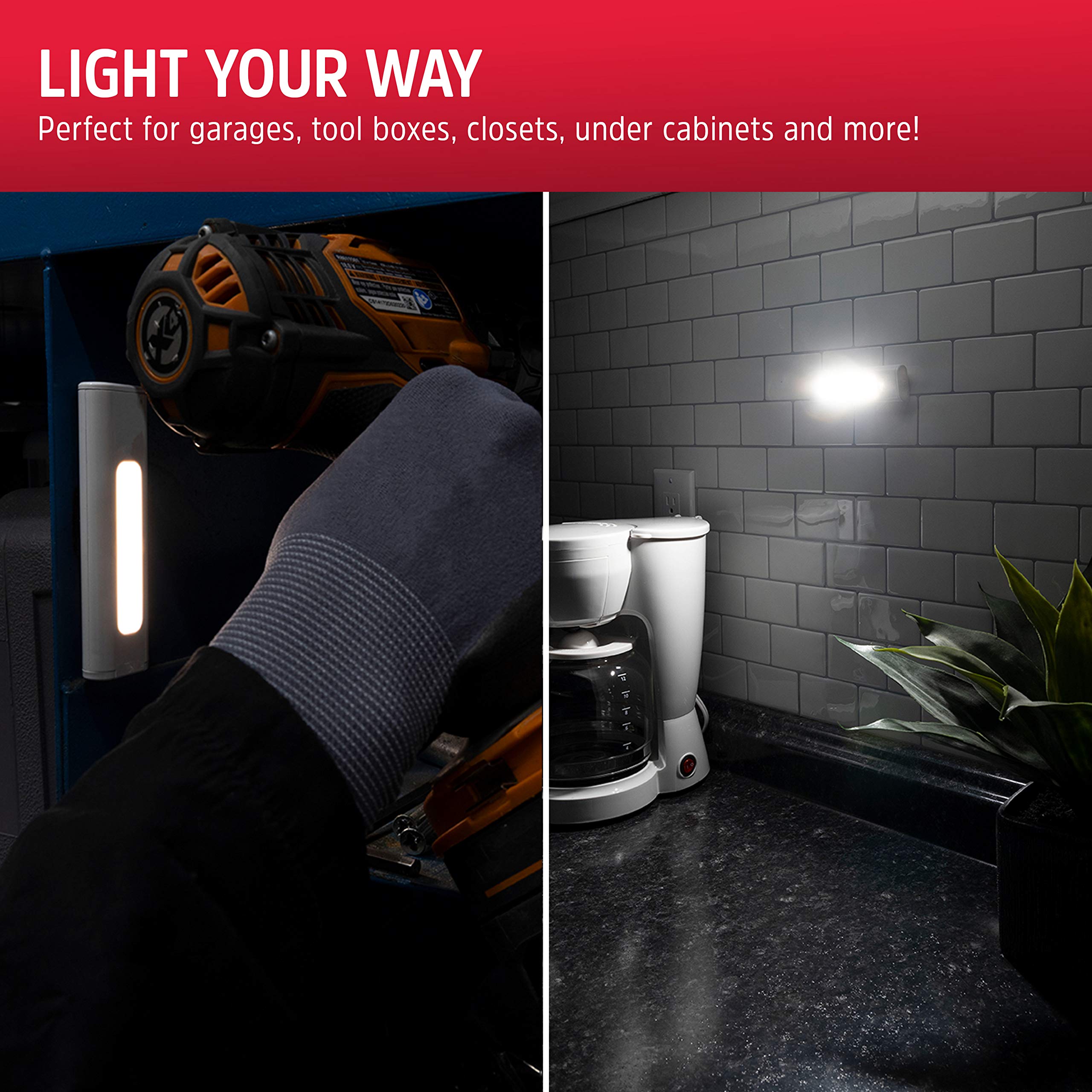 Energizer Led Under Cabinet Light, Battery Operated, Dimmable, Manual On/Off, Wireless, Wall Magnet Mount, Under The Counter Lig