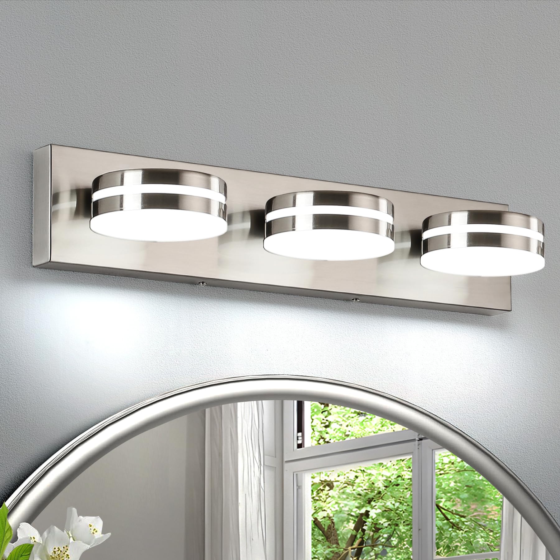 Bicrink 3-Light Bathroom Vanity Light  Brushed Nickel Bathroom Light Fixtures Over Mirror  LED Vanity Lights with 360Rotating Lamp Head(24in)
