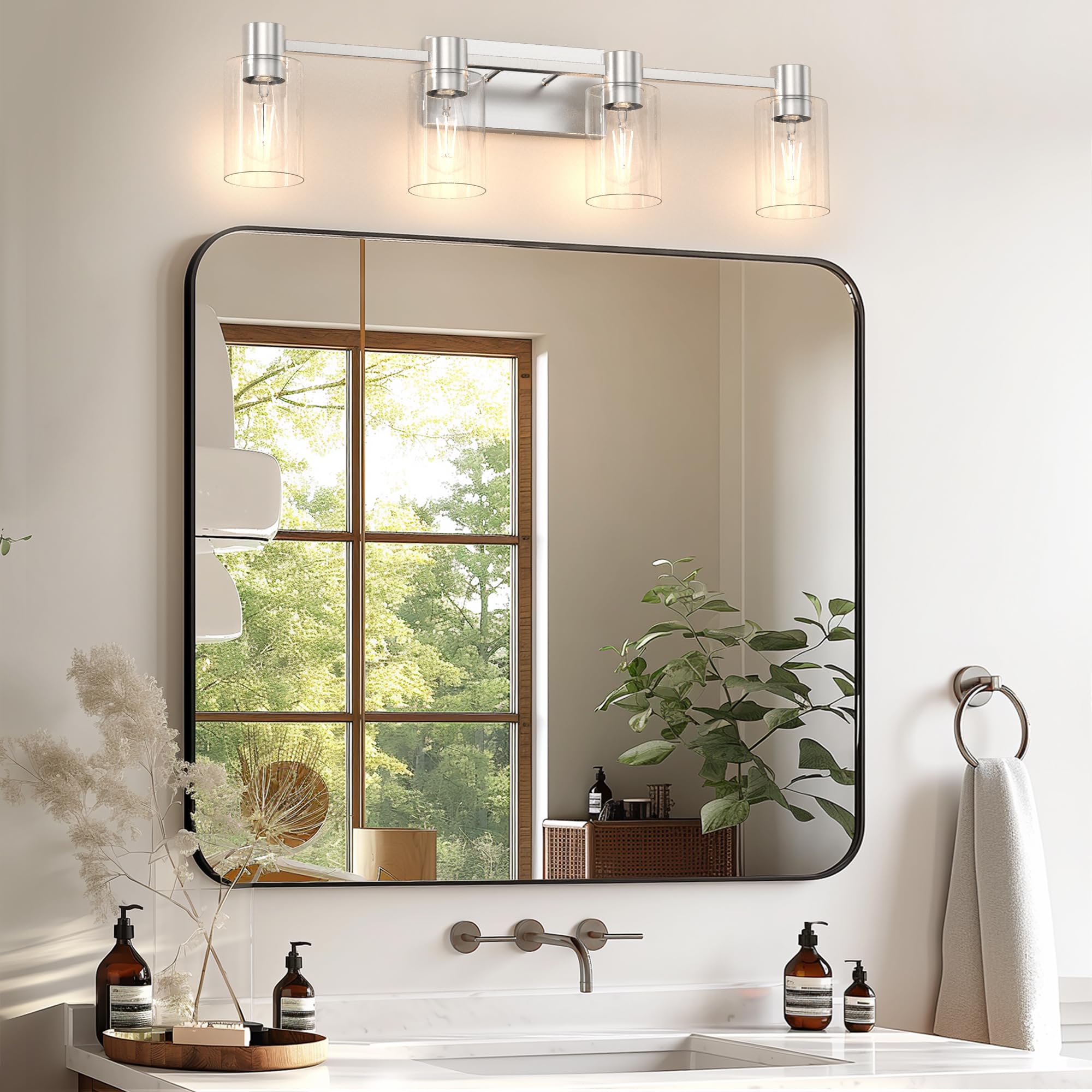 Esfos 4-Light Modern Vanity Light Fixtures Over Mirror, Brushed Nickel Bathroom Light Fixtures, Vanity Lights, Wall Sconce With