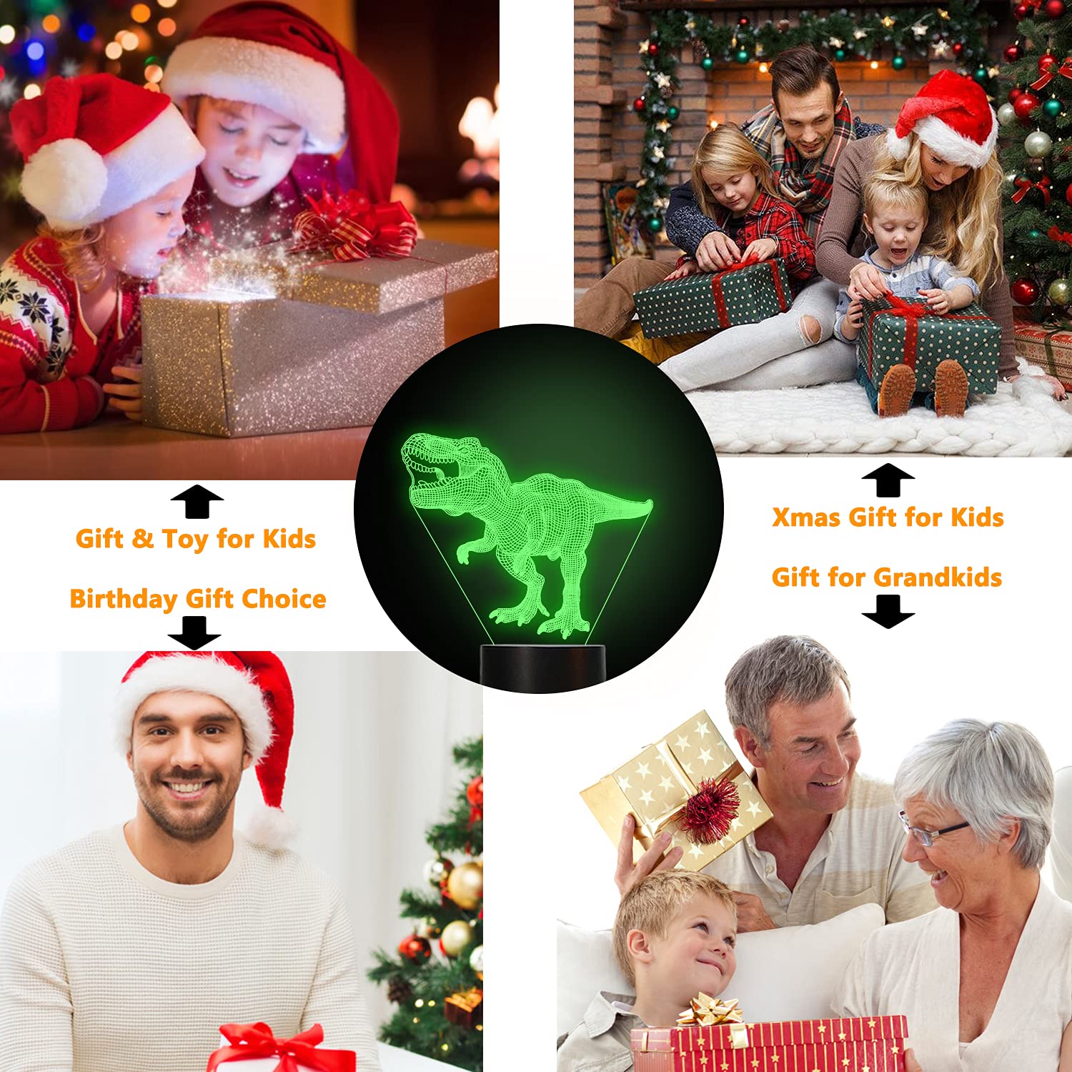 FULLOSUN Dinosaur Gifts, Night Light for Kids Dinosaur T-rex 3D Night Light Bedside Lamp with Remote Control 16 Color Changing X