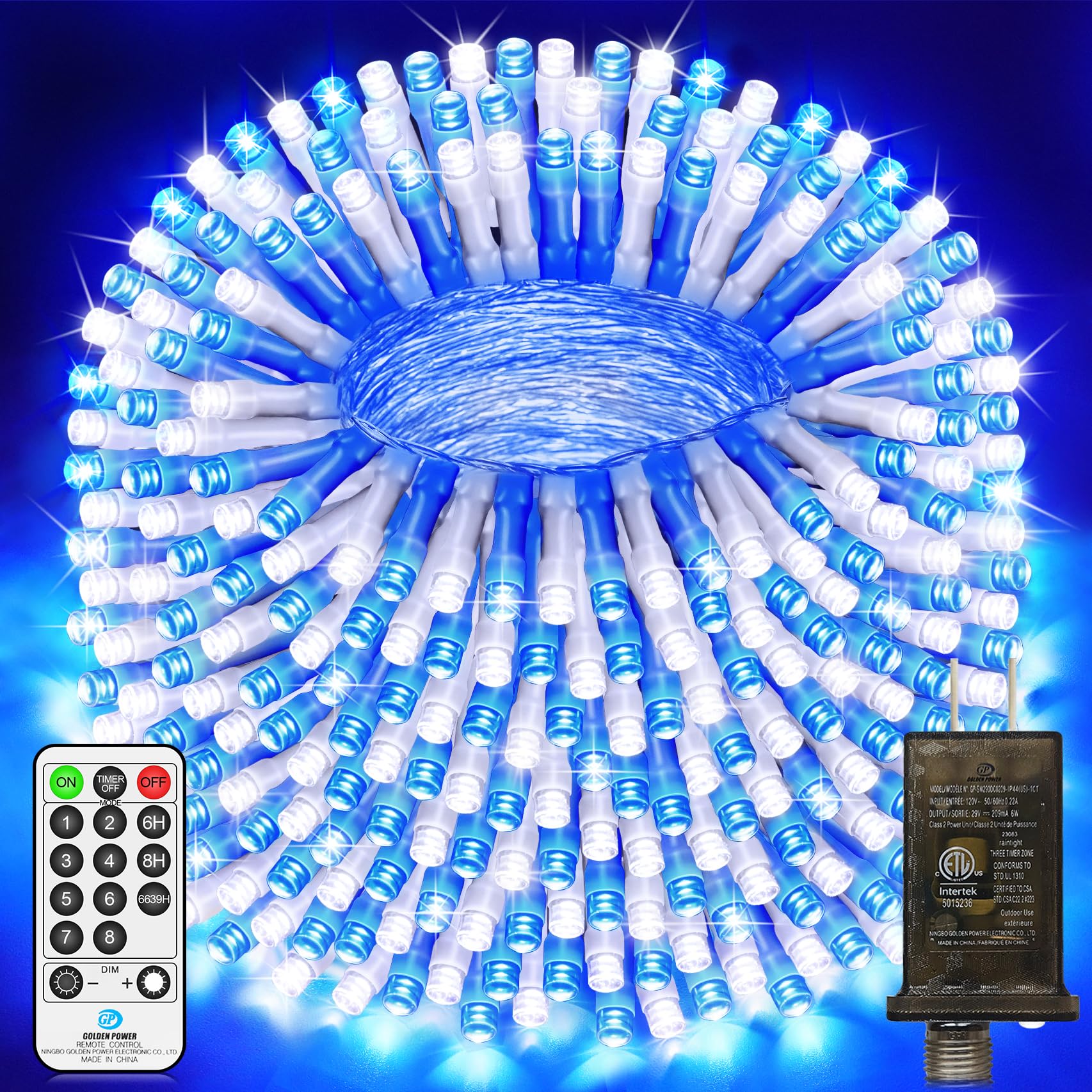 403 Ft 1000 Led Christmas Lights Outdoor Decorations Super Long Fairy Lights Waterproof 8 Modes Timer Clear Wire String Lights For Outside House Tree Patio Yard Wedding Party Holiday-Blue&White