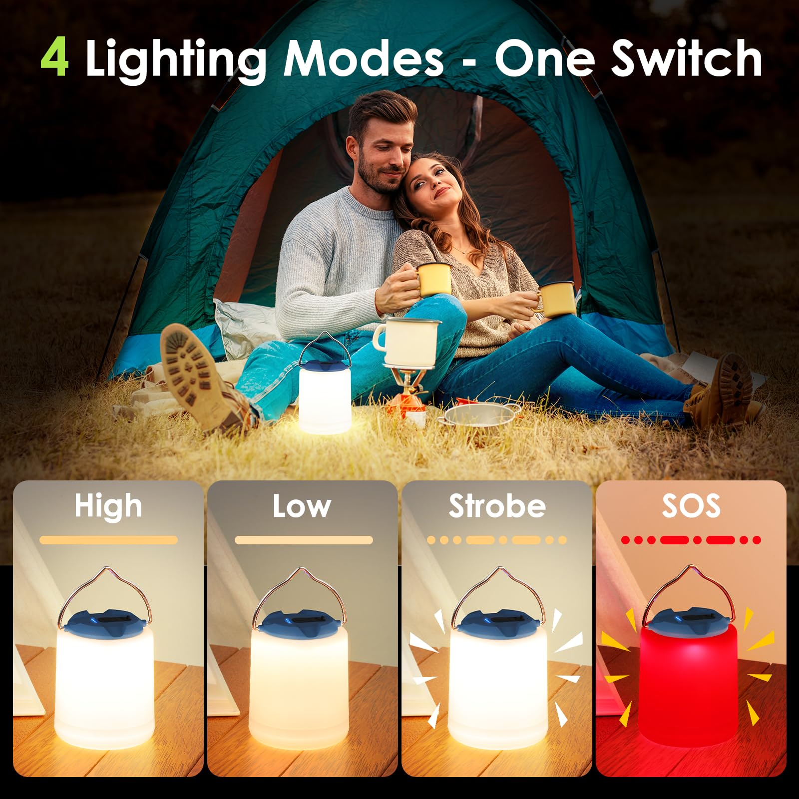 BOBKID LED Camping Lantern, Rechargeable 1000LM Light, Water Resistant, Model XQ-Y11, Blue