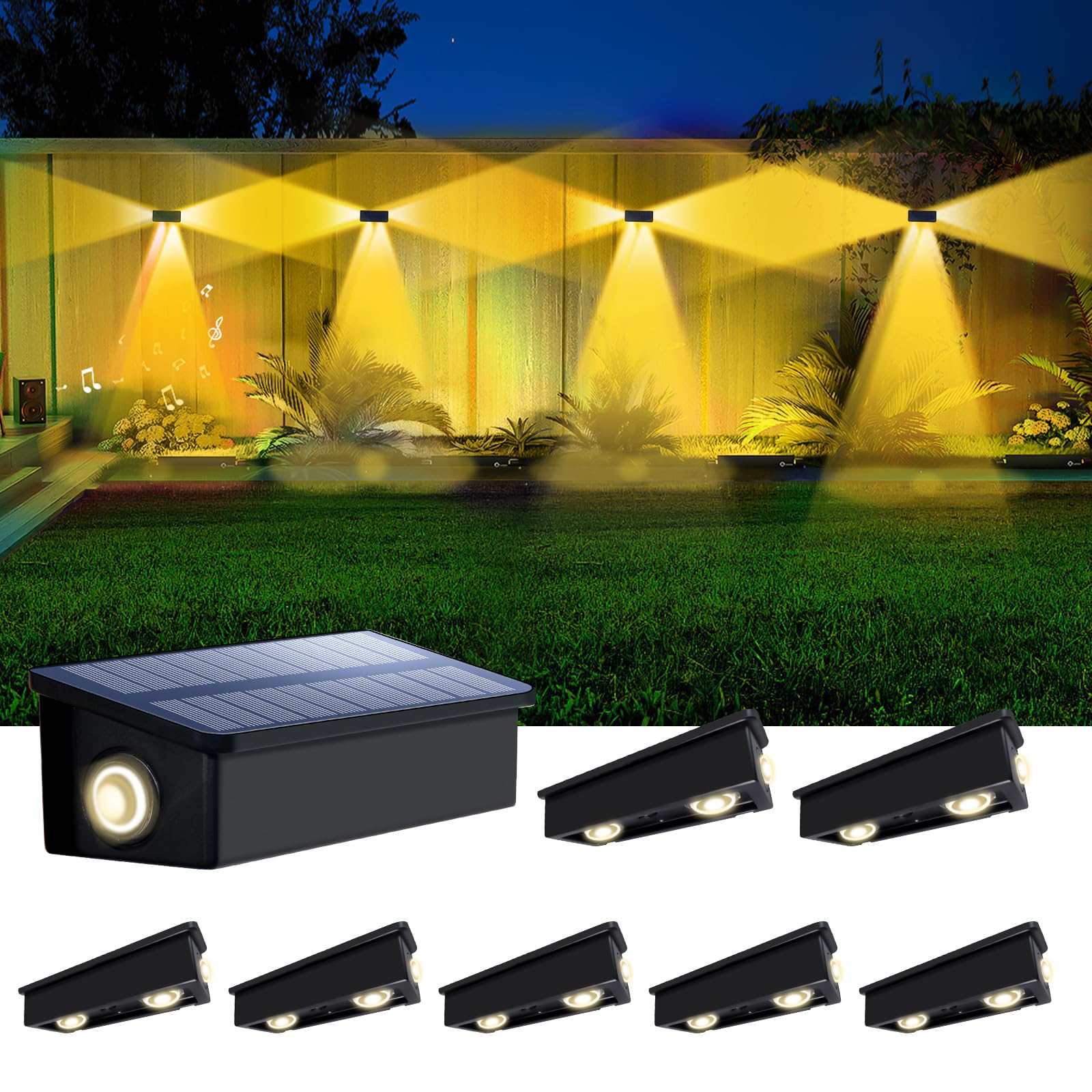 POLIGHTY 8 Pack 3-Side Solar Fence Lights Outdoor Waterproof with Warm White LED Spot Lens  for Wall  Deck  Patio  Yard  Rail  Garage  Pool  Designed for Enhanced Security  Easy Install