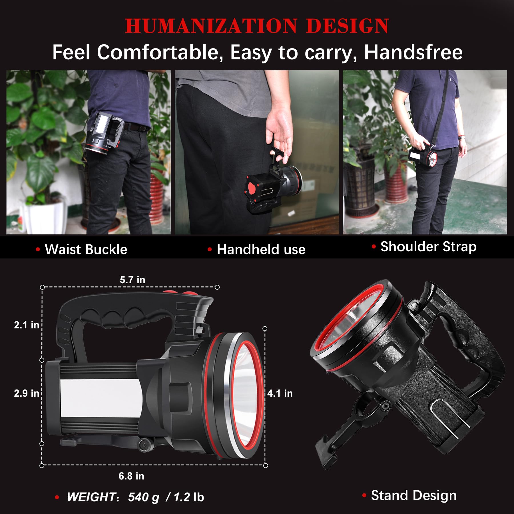 BIGSUN Spotlight Flashlight, 12800 mAh Rechargeable Flashlights High Lumens, Bright Flashlight, Outdoor Waterproof Camping Searc