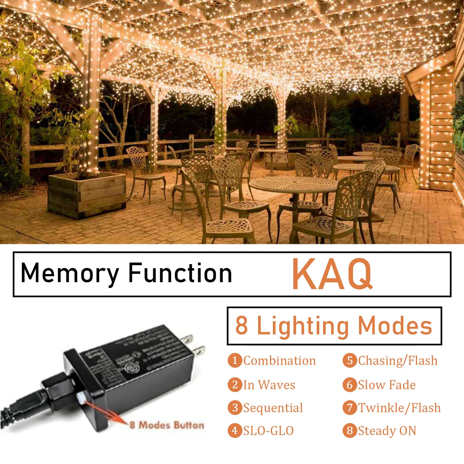 KAQ 115FT 300LED Warm White Christmas String Lights, Waterproof Indoor/Outdoor Fairy Lights, Clear Wire