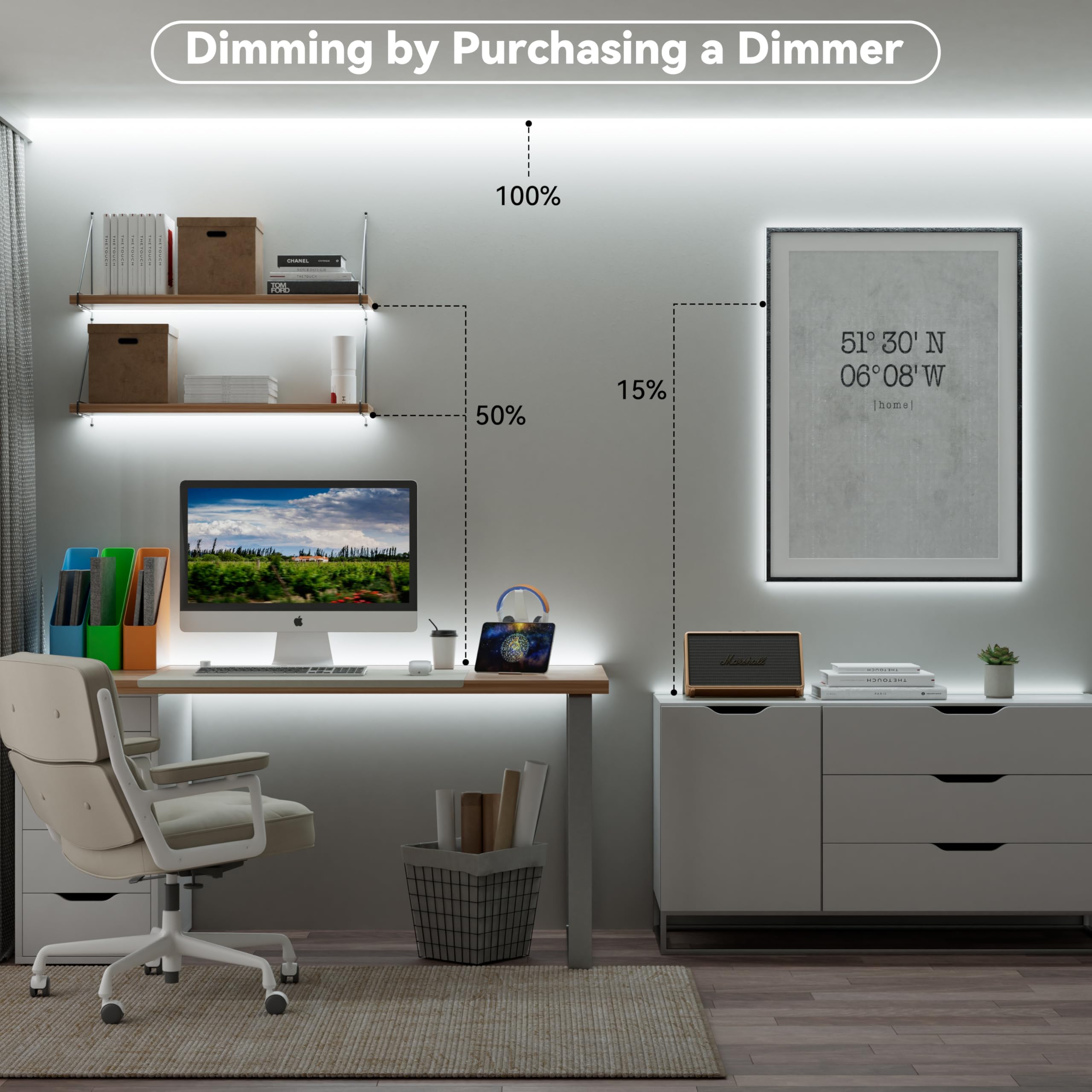 Miwise Cob Led Strip 20Ft/6.1M Cri 90+ Daylight White 6000K High Lumen Super Bright Flexible Dc24V Led Tape Light For Cabinet Home Office Diy Lighting Projects(Adapter & Controller Not Included)