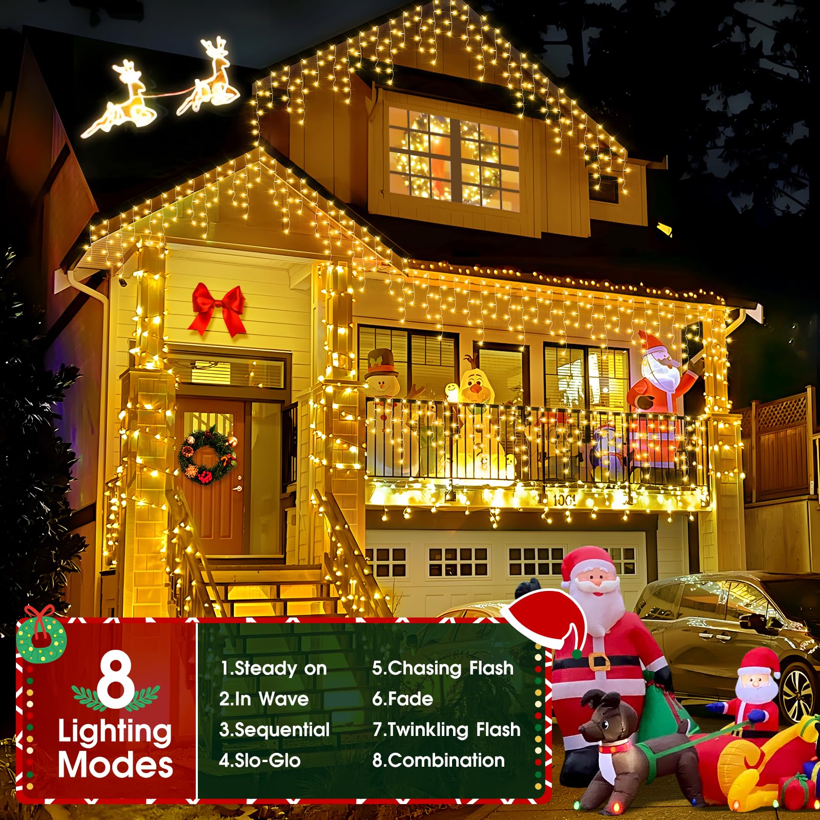 Hezbjiti 1240LED Christmas Lights Outdoor Waterproof String Lights 138FT Warm White HB01-MNO1005-JDY 8 Modes Timer