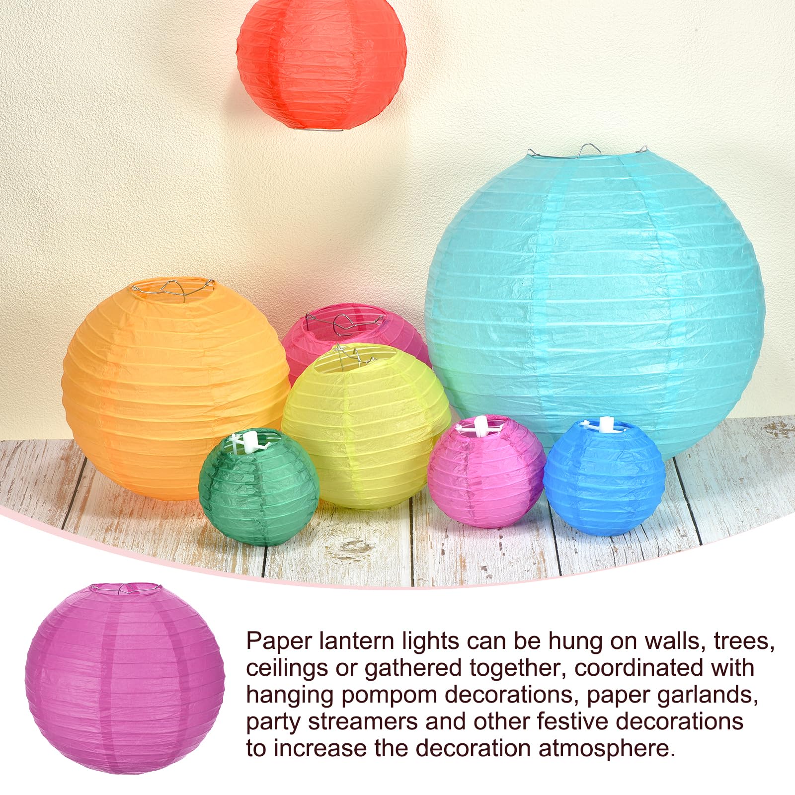 Meccanixity 6Pcs Paper Lanterns Decorative, 6'' 8'' 12'' Deep Red Round Hanging Lantern Chinese Lanterns For Home Decor, Birthda