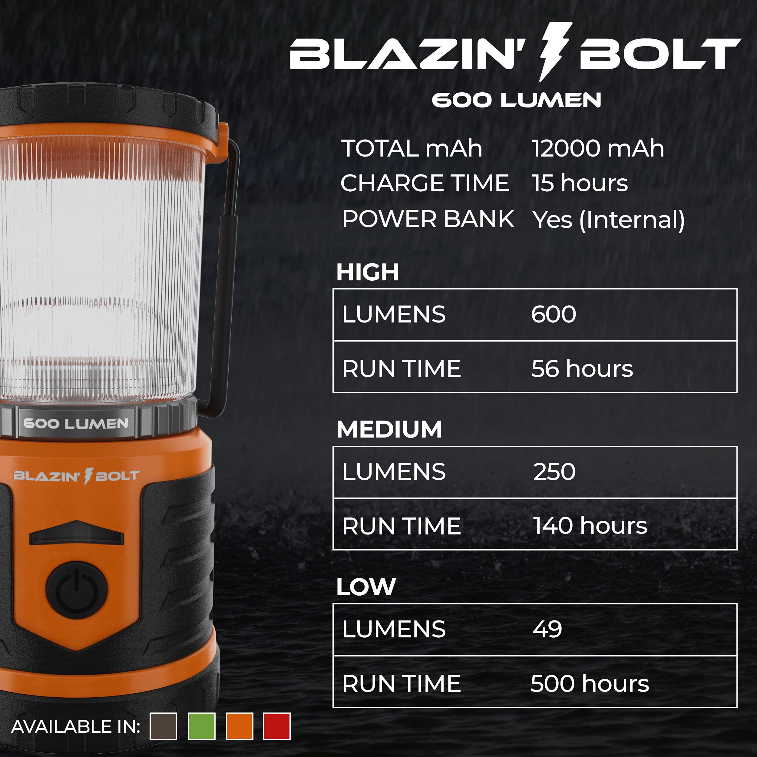 Blazin Rugged USB Rechargeable Lantern | 12000mAh Power Bank | 600 Lumen | Taupe