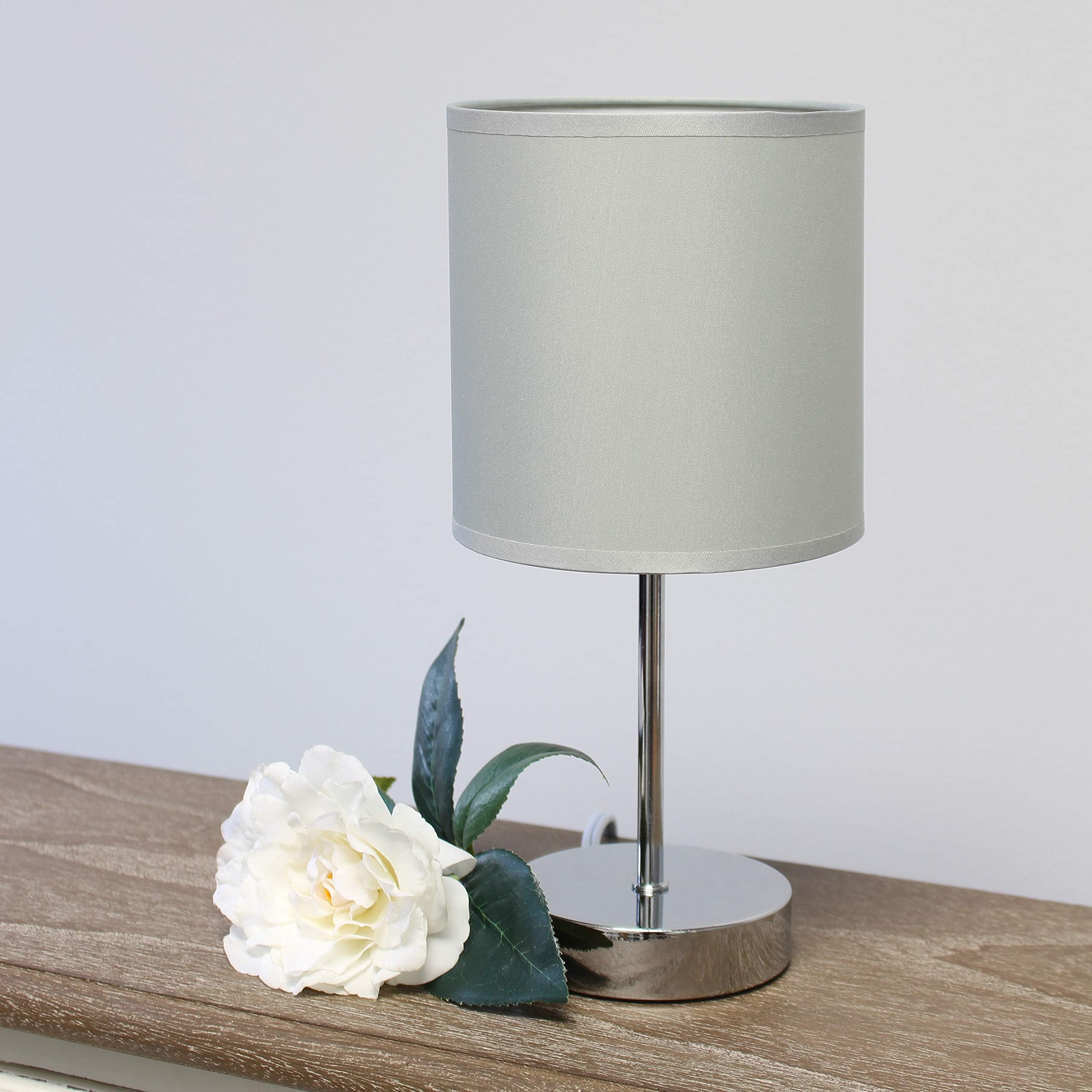 Simple Designs Lt2007-Slt Chrome Mini Table Lamp, Slate Gray Fabric Shade, No Bulb, Metal Construction