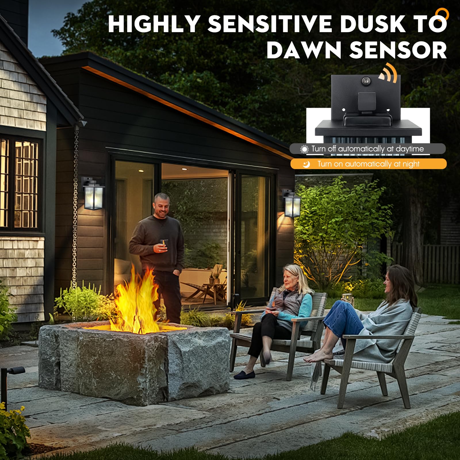 hameso Outdoor Wall Lights - 2-Pack Dusk to Dawn, Waterproof Matte Black, Tempered Glass & Metal, Model G009