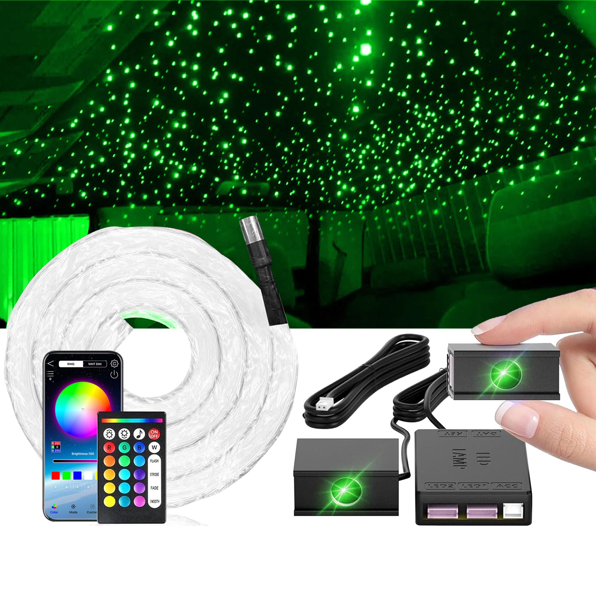 Split Starlight Headliner Kit - 800pcs 0.02in 4.9ft Fiber Optic RGBW Star Lights for Car with 4 Light Heads 16W Engine Easy to H