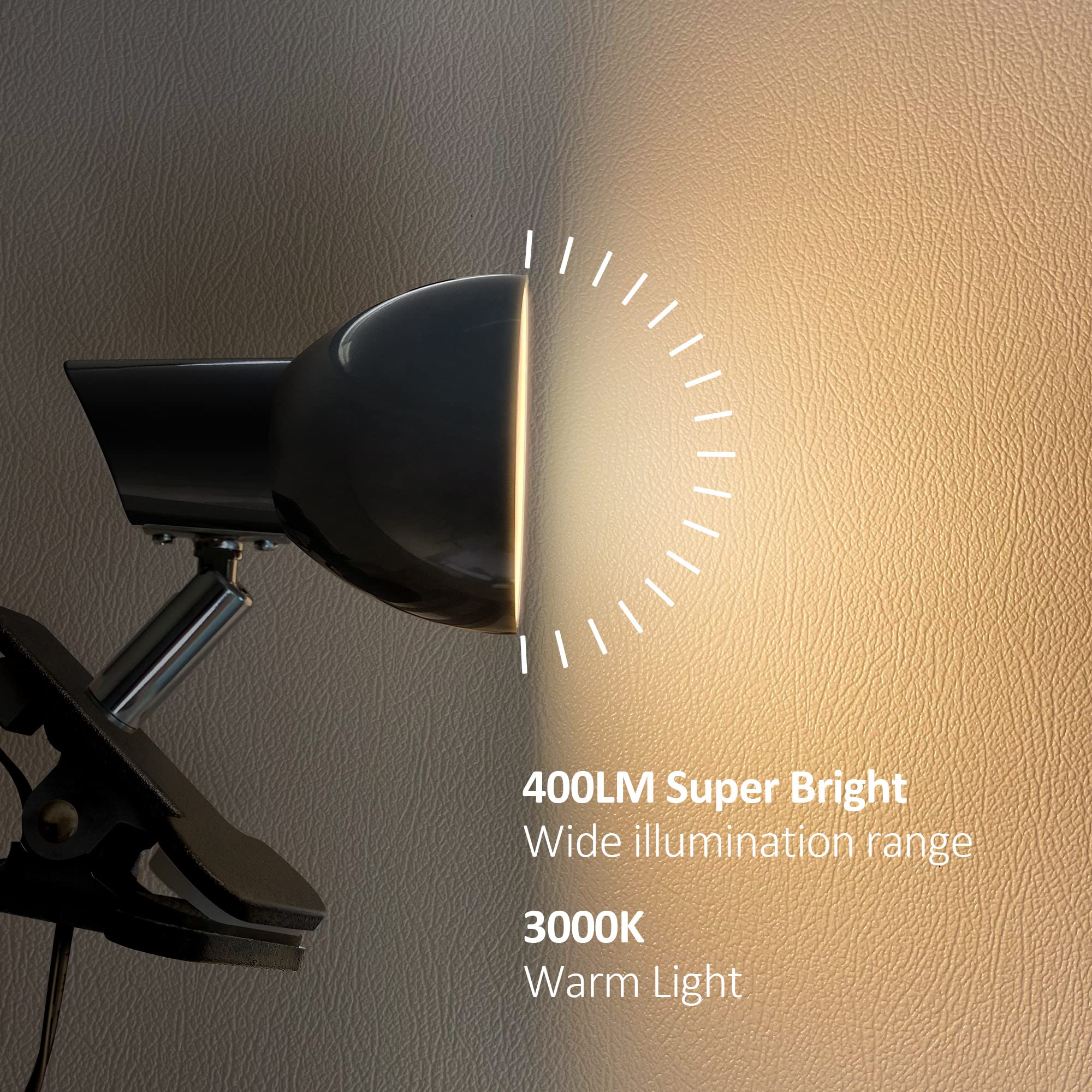 TOPMB Clamp Light - Super Bright Clip Lamp, Small, Black, Model HC001-B, Easy to Attach Illumination for Reading in Bed