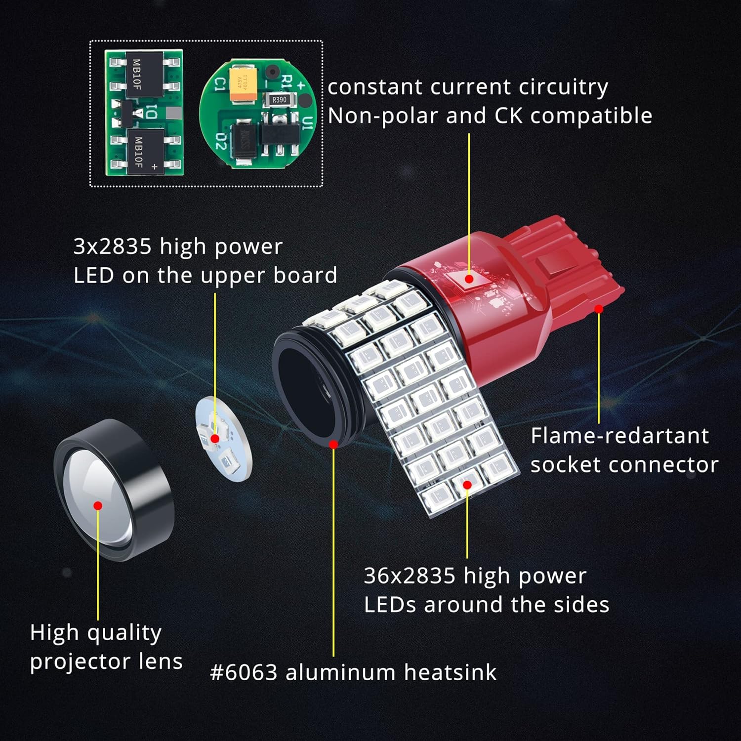 Alla Lighting T25 LED Strobe Brake Light Bulbs, 3156 3157, Super Bright Pure Red, Model Alla-STR-2835-3157-39R-Red-LED