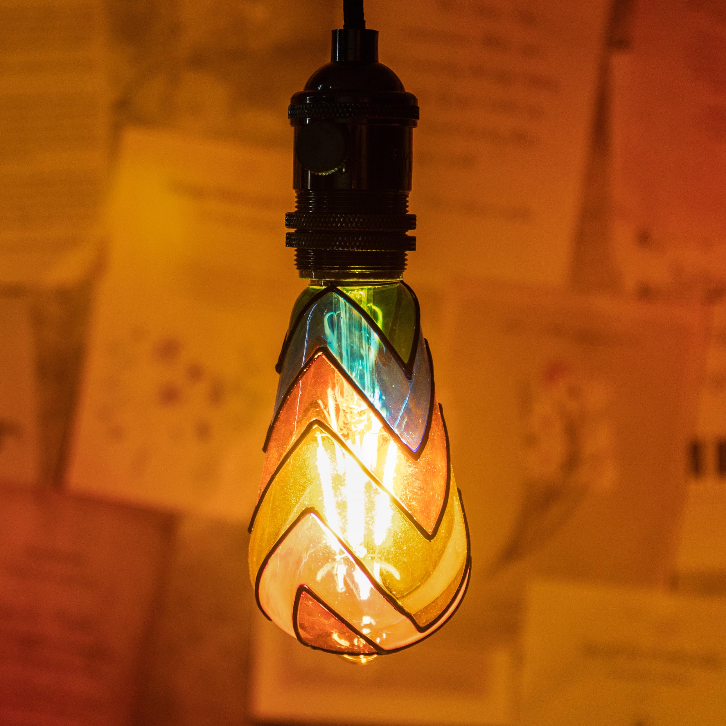 Cybaaluxzus Stained Glass Light Bulb - Rainbow Painted Mosaic Bulb, 4W 120V, Multi-Colored Indoor, Fun Romantic And Unique Decor