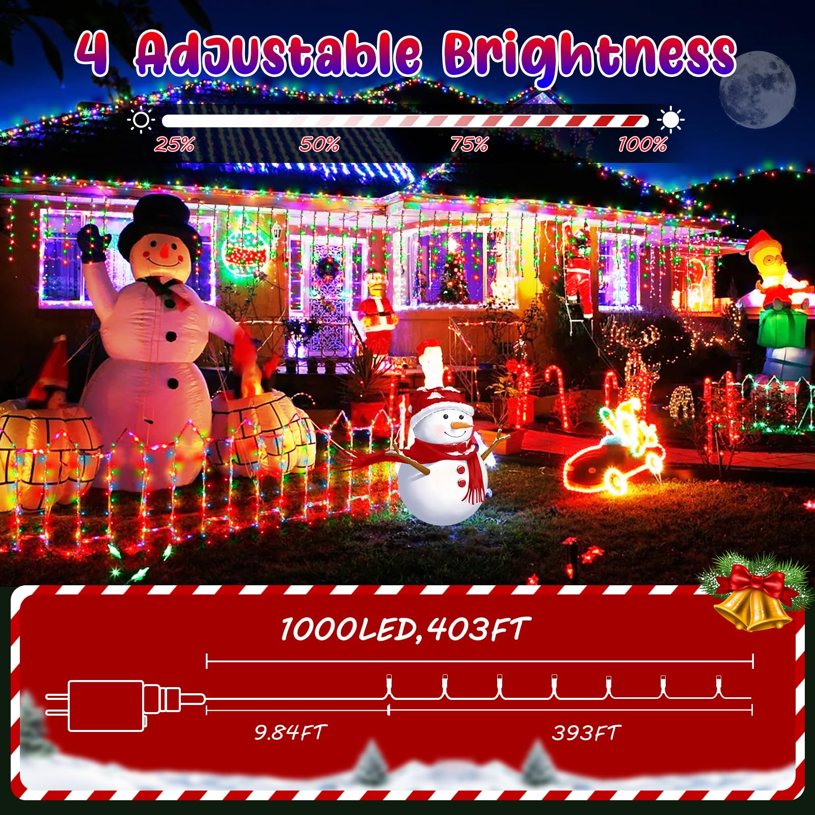 Hezbjiti Christmas Lights Outdoor 1000 LEDs 394FT Waterproof Color Changing String Lights Multicolor to Warm White