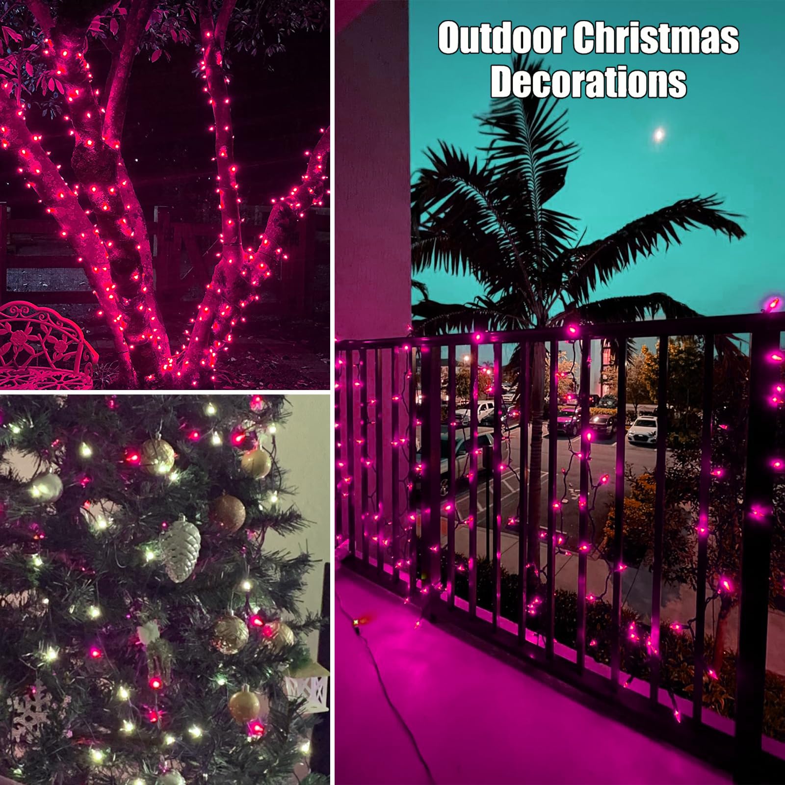 Hishiny Christmas Lights 100 Count Pink Christmas Tree String Lights With Green Wire For Outdoor Indoor Christmas Decorations Wedding Decorations Valentines Day Decor Ul Certified (21Feet)