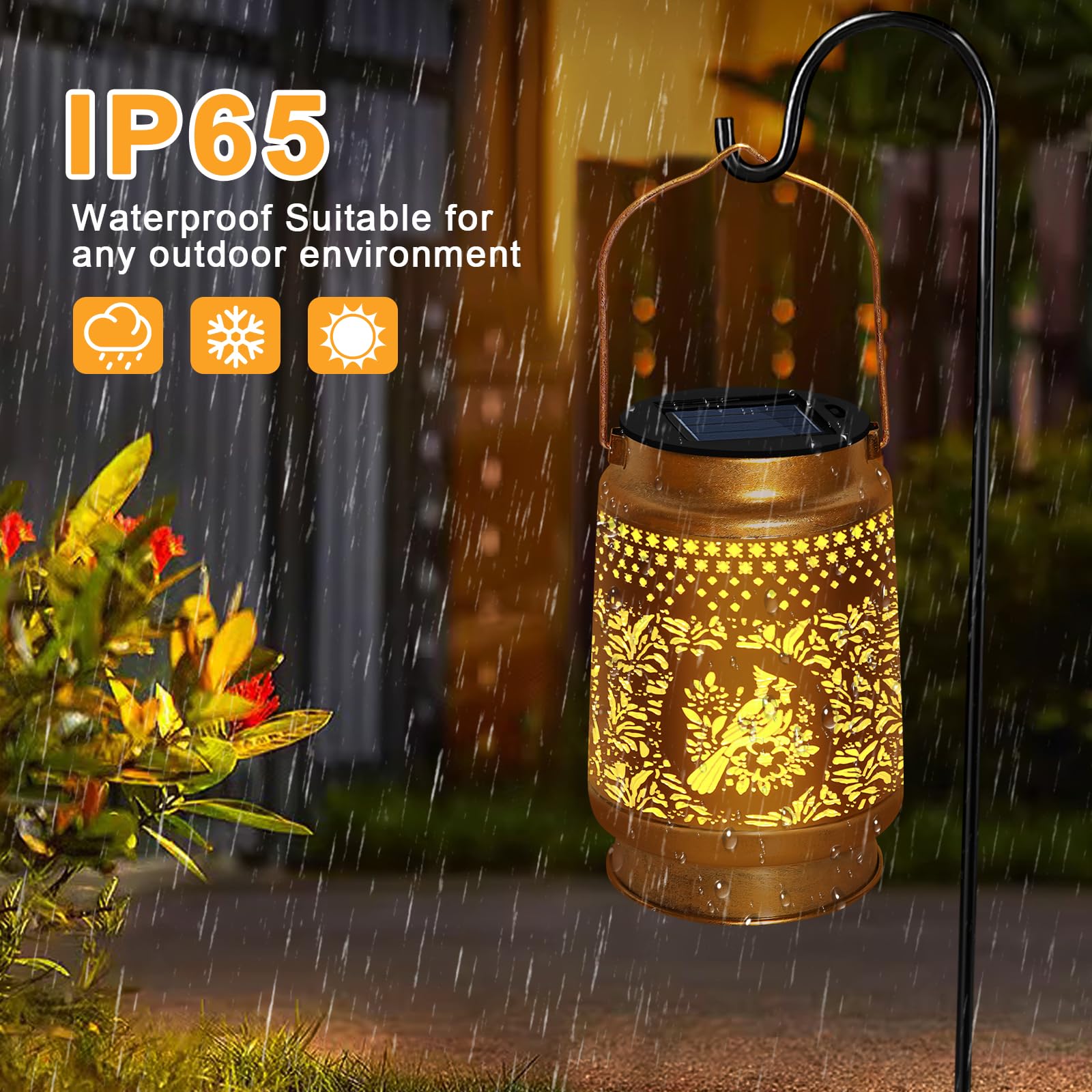 Solar Lanterns Outdoor Waterproof Hanging Solar Lights, Cardinal Garden Decor Birthday Gifts For Women Mom, Hanging Metal Garden