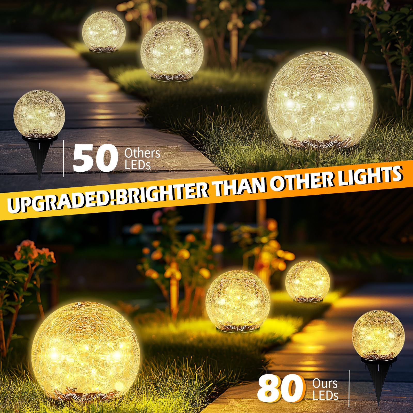 Coroor Solar Ball Lights - 80 Led  ed Glass Globe, Waterproof, 5.9 Warm White (2 Pack) For Garden, Path, Patio, Christmas Decor
