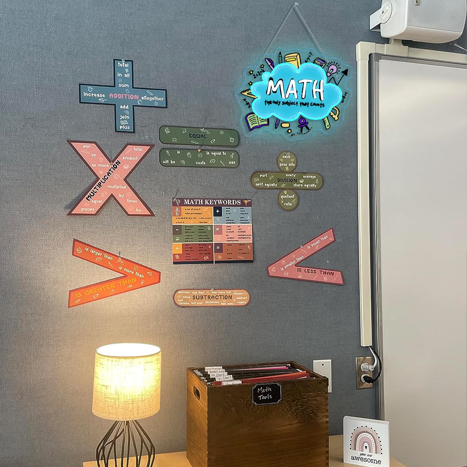 Horseneon Math Neon Sign Educational Led Wall Decor For Classrooms  Study Rooms & Math Teacher Gifts  Usb-Powered With Adjustable Brightness  Scientific-Themed Lighting