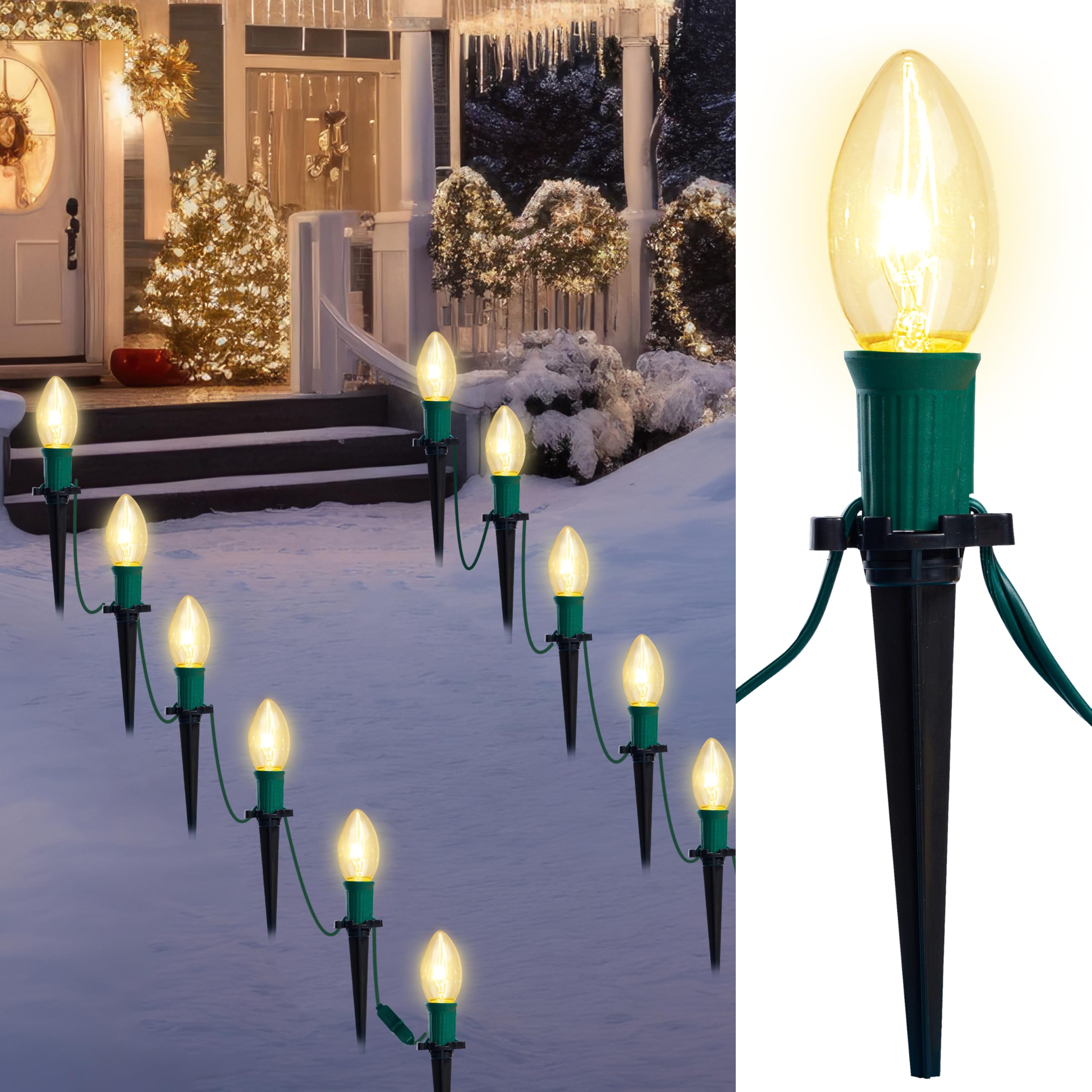 Joiedomi Christmas C9 Pathway Lights Outdoor Decorations 24 Packs  30.75ft Xmas Warm White Pathway Marker String Lights for Holiday Waterproof Outside Yard Garden  Party  Walkway Decor