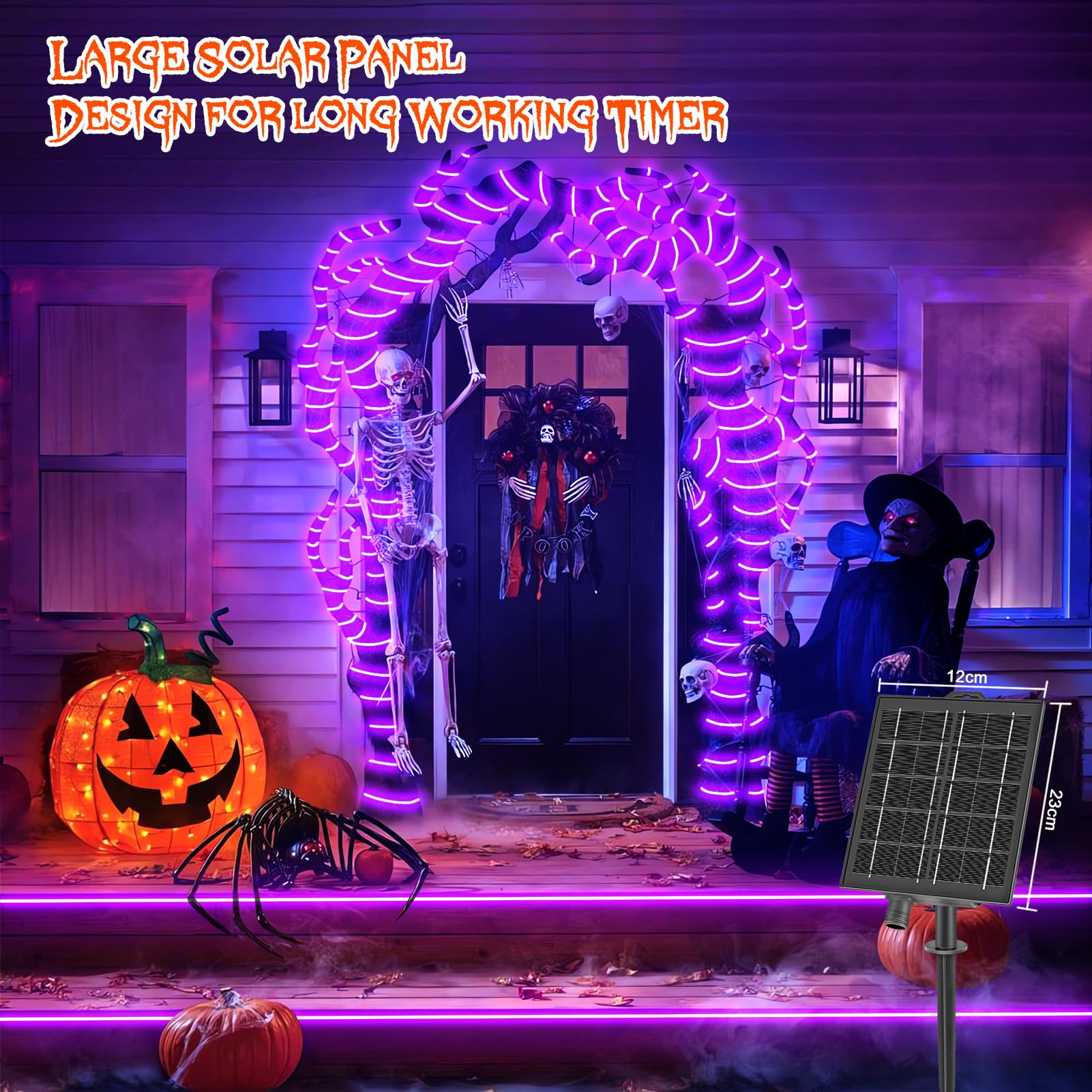 Solar Purple Lights Outdoor, 33Ft Purple Solar Strip Lights With Timer Remote Auto On/Off Self-Adhesive Halloween Rope Lights For Fence Yard Landscape Pathway Christmas Garden Decor