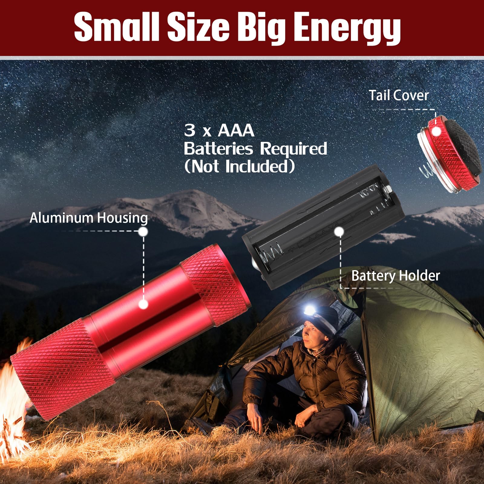 VIHOSE Mini Flashlights Bulk, 12 Pcs, Bright Aluminum LED, Small Size, Red