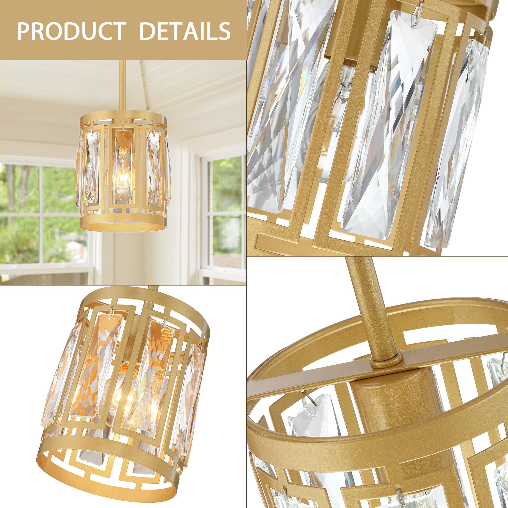 3 Pack Pendant Light Fixtures Modern Crystal Mini Pendant Lighting Kitchen Island  Gold Pendant Light For Hallway Dining Room Corridor Bedroom