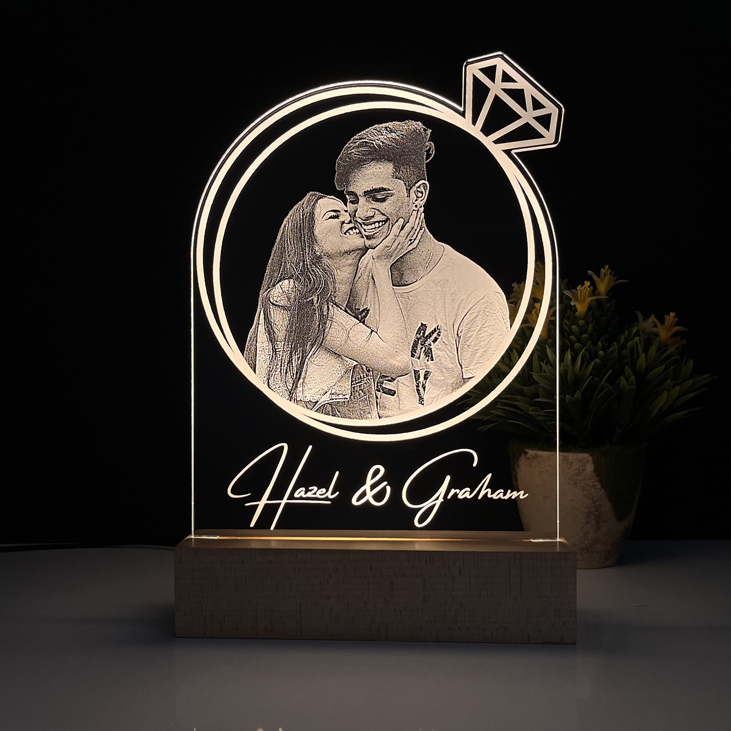 WOWOOD Wedding Anniversary Gift - Engraved 3D Illusion Photo Lamp | Personalized Gifts LED Photo Frame with Couple Name | Table