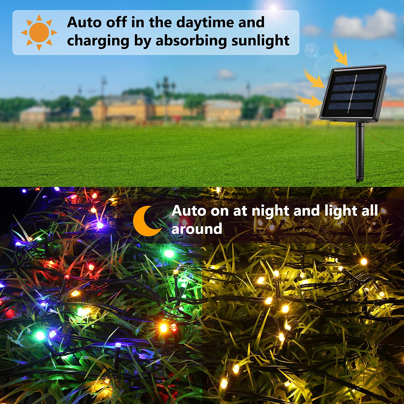 Joomer Color Change Christmas Lights 72ft x 2 Pack 200 LED 11 Modes Solar String Lights Waterproof Twinkle Fairy Lights for Gard